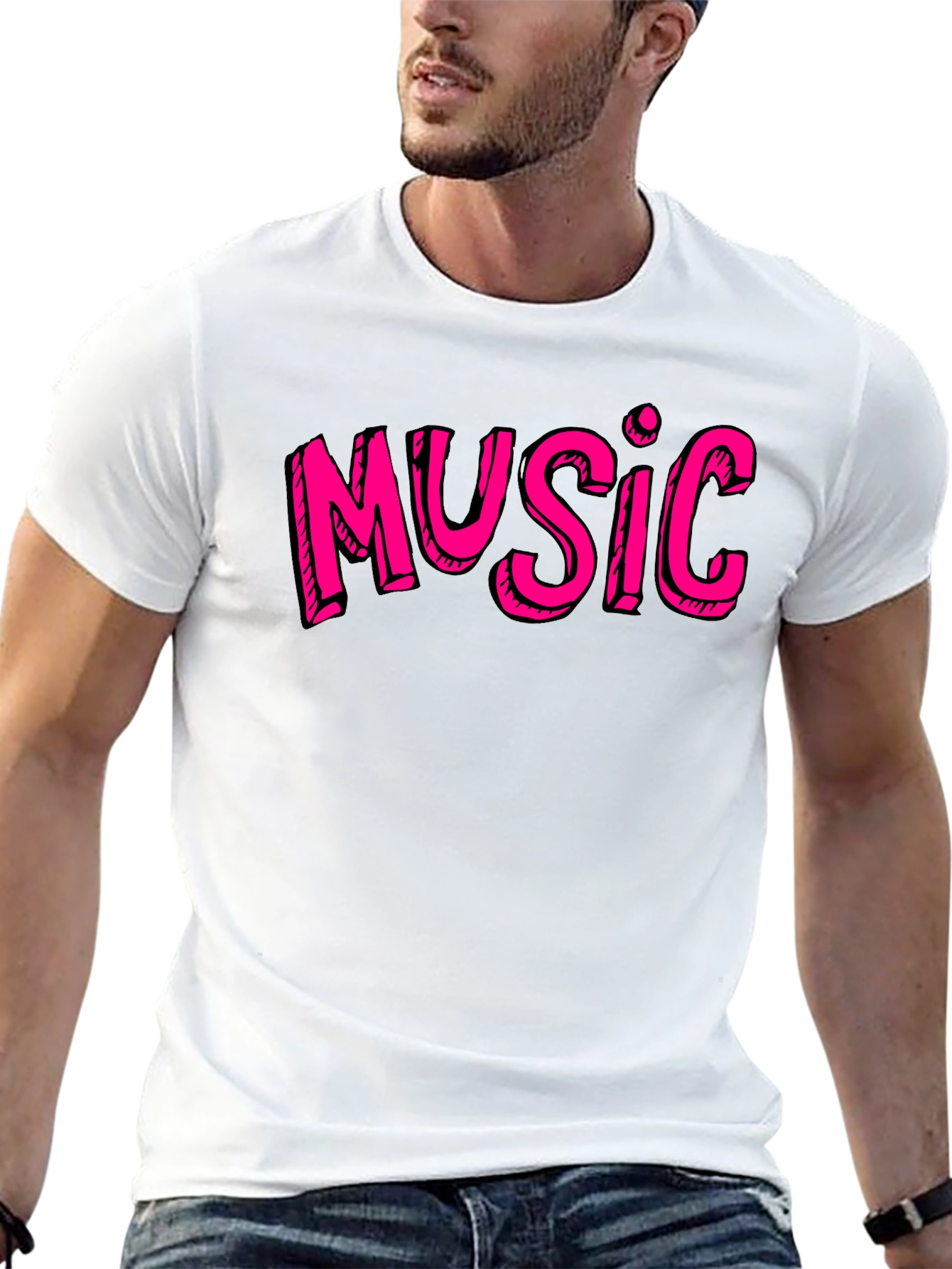 Music Graphic Tee - Black Cotton Short Sleeve