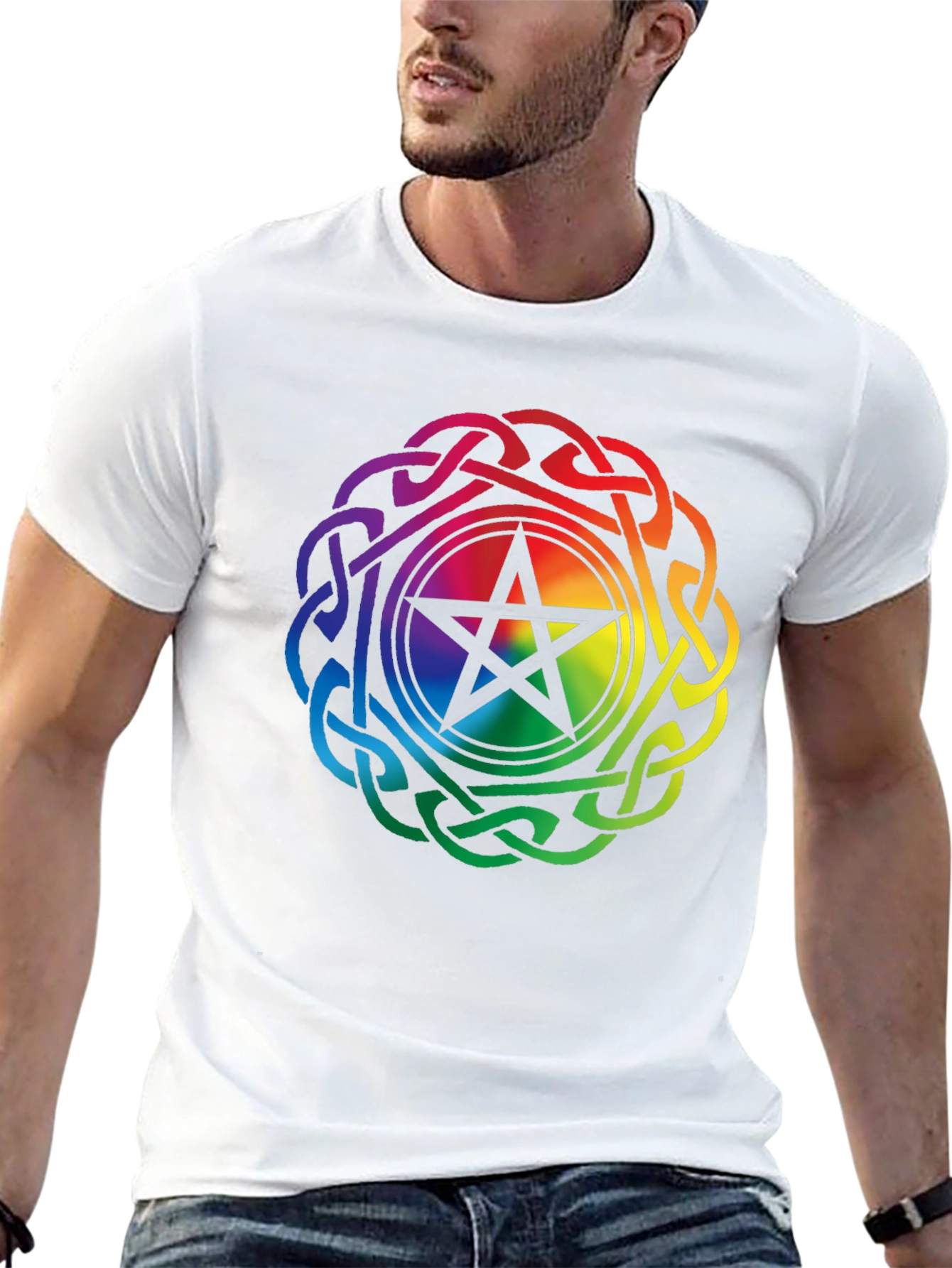 Rainbow Pentacle Celtic Knot Black T-Shirt