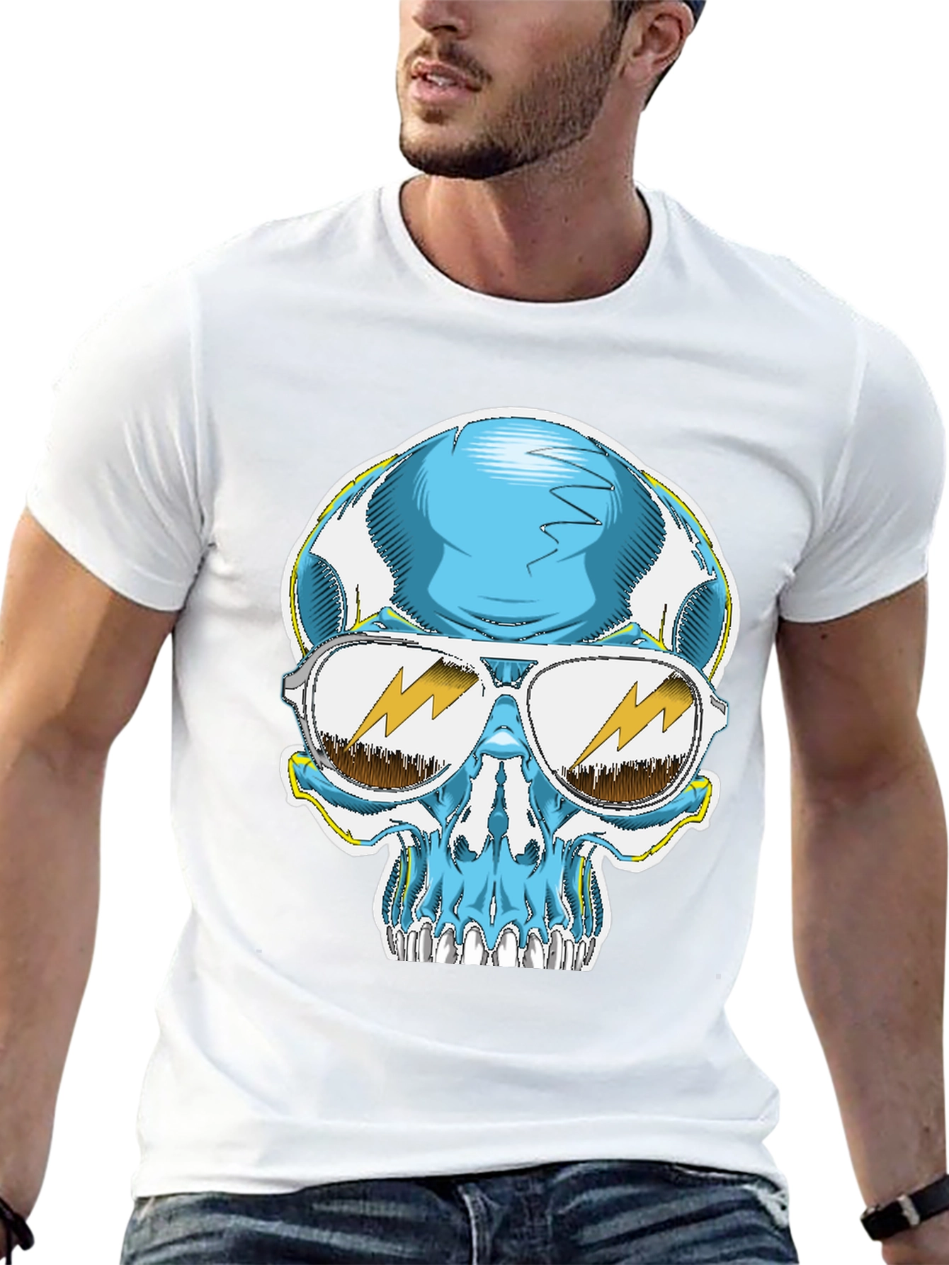 Skull Graphic Tee - Cool Blue Sunglasses