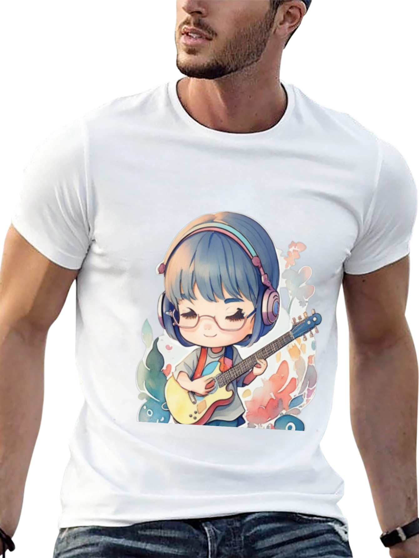 Anime Guitarist Graphic Tee - Black