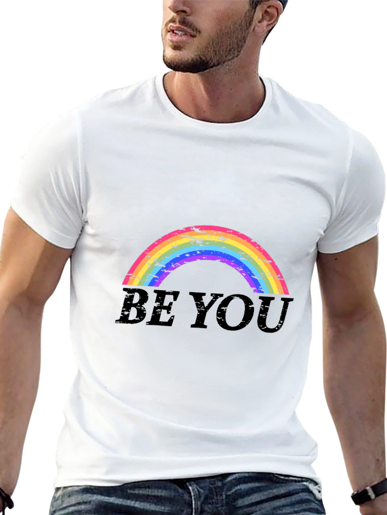 Be You Rainbow Graphic Tee - Black Cotton Shirt