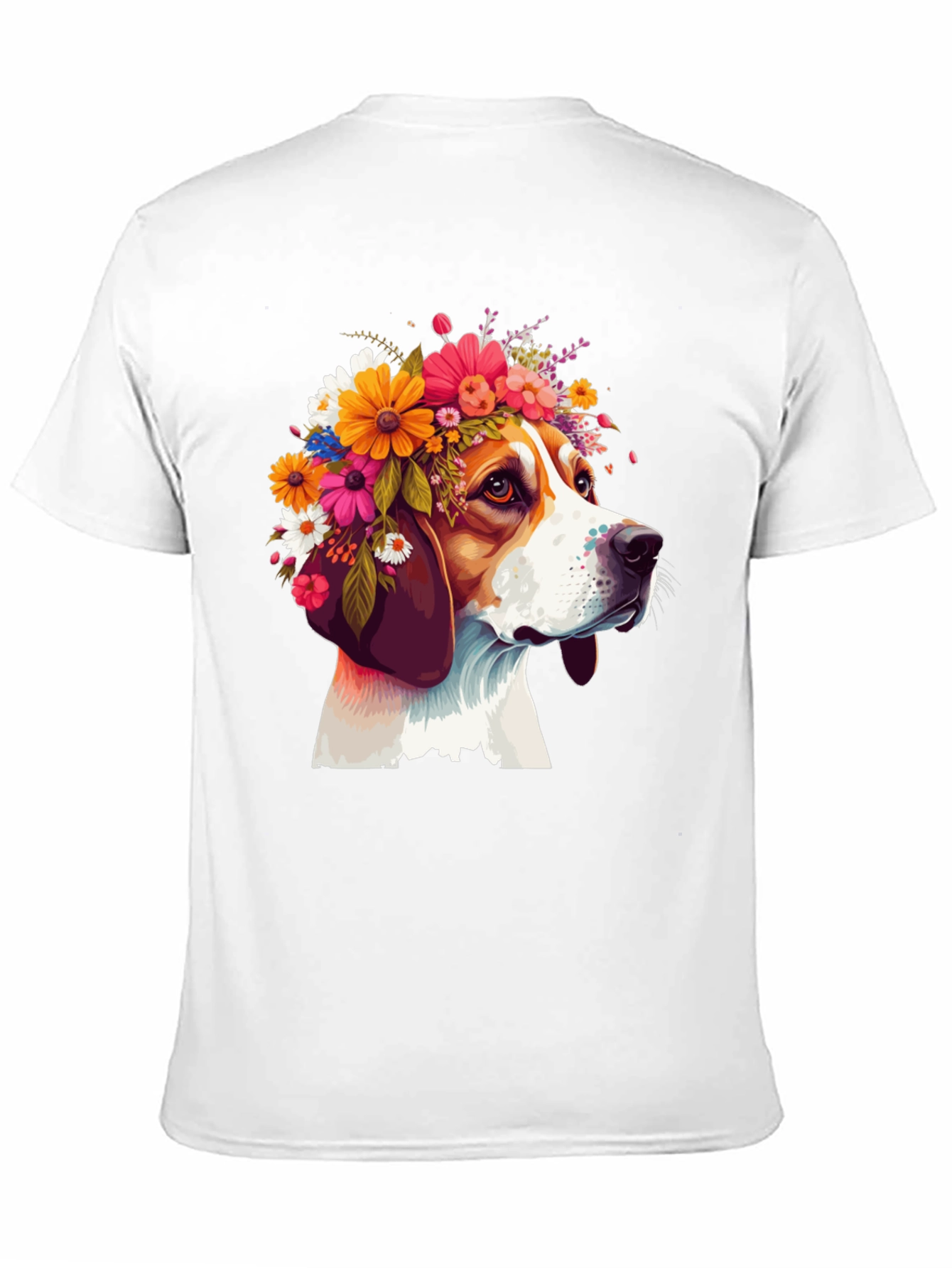 Dog with Floral Crown T-Shirt - Black
