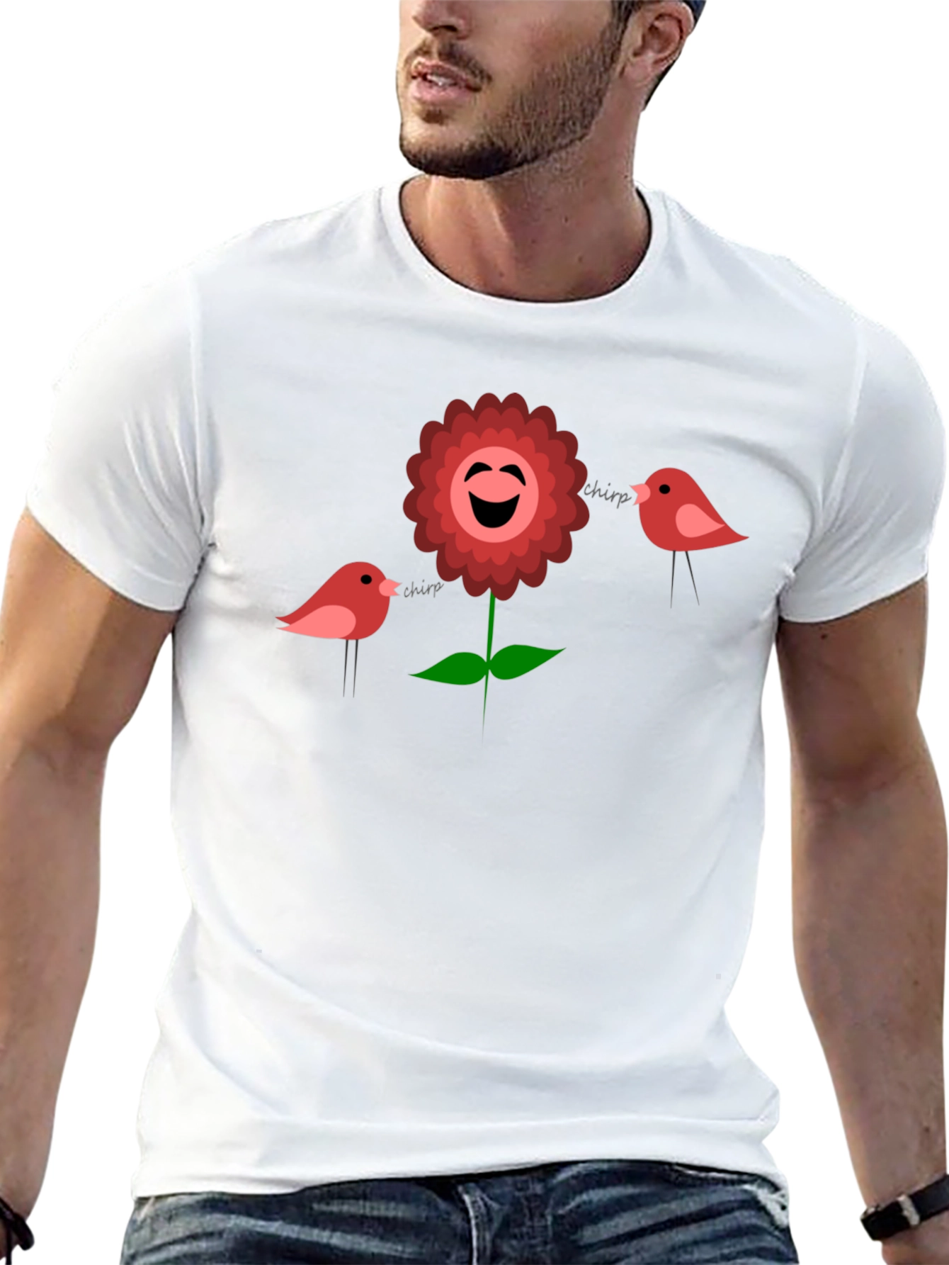 Cheerful Flower & Birds Graphic Tee