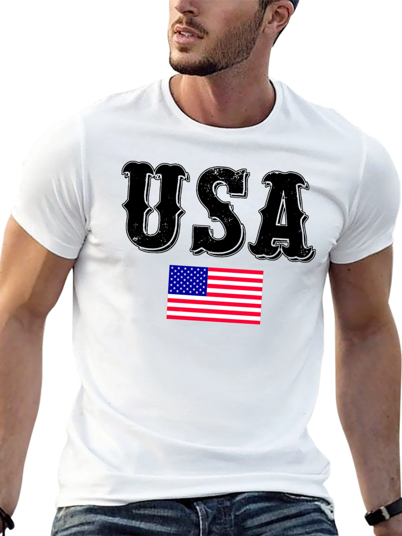 USA Flag Graphic Print Black T-Shirt