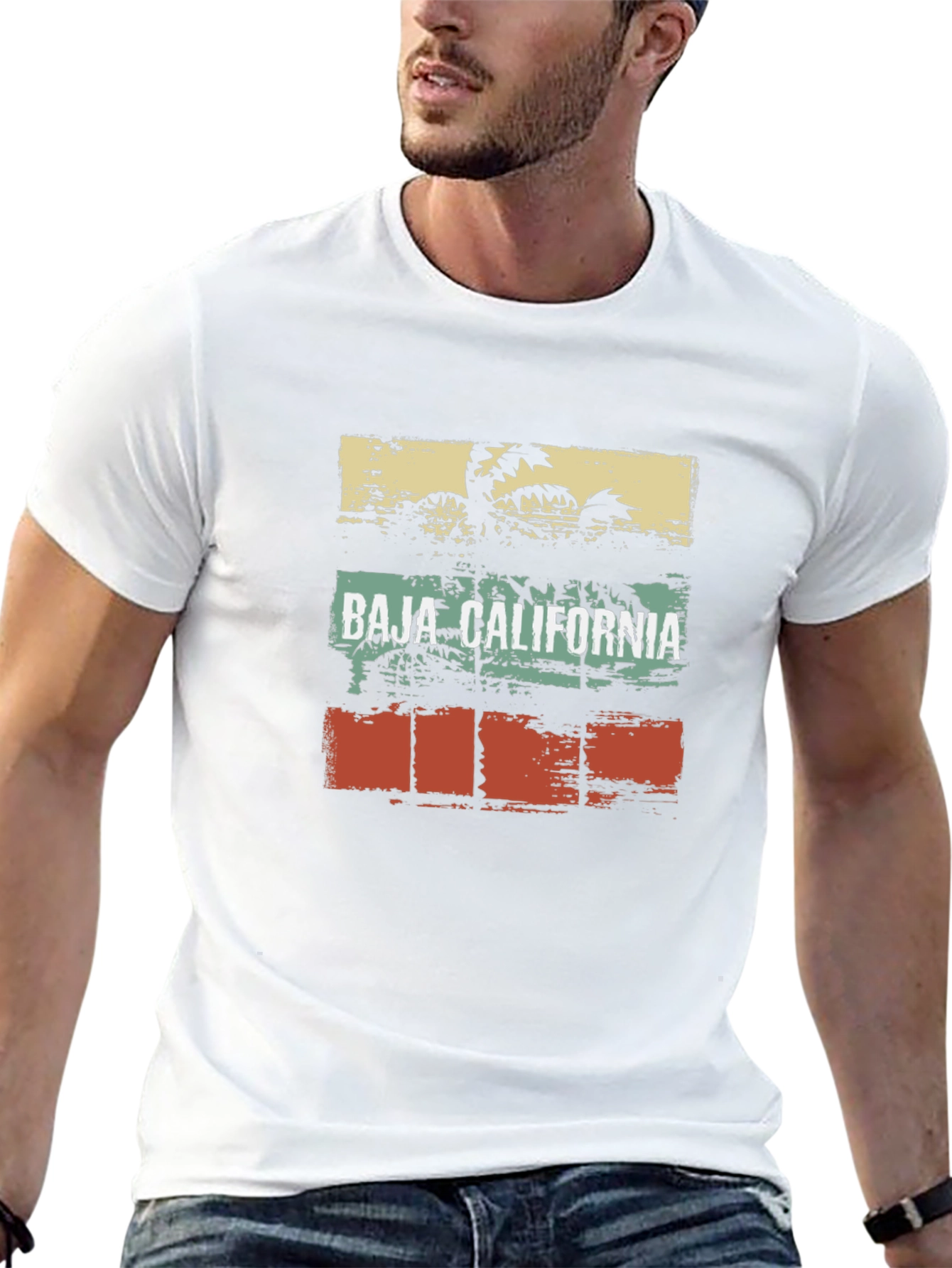 Baja California Graphic T-Shirt Retro Palm Tree Design