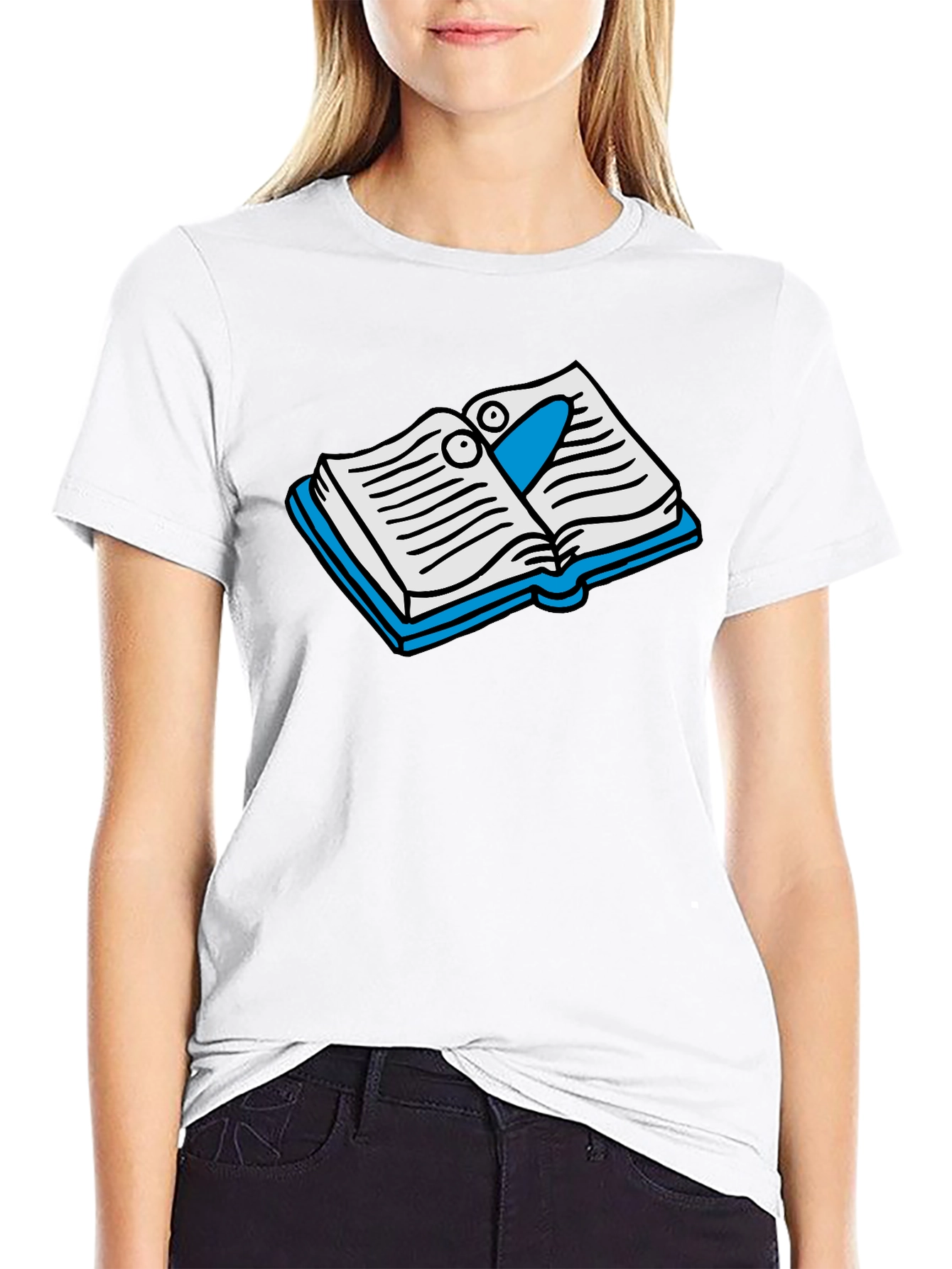 Cartoon Bookworm Black T-Shirt