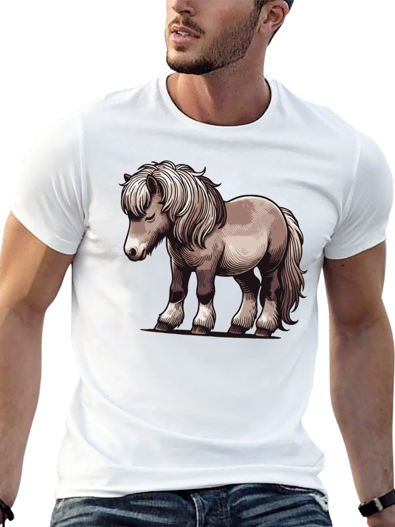 Pony Graphic Tee - Black Cotton T-Shirt