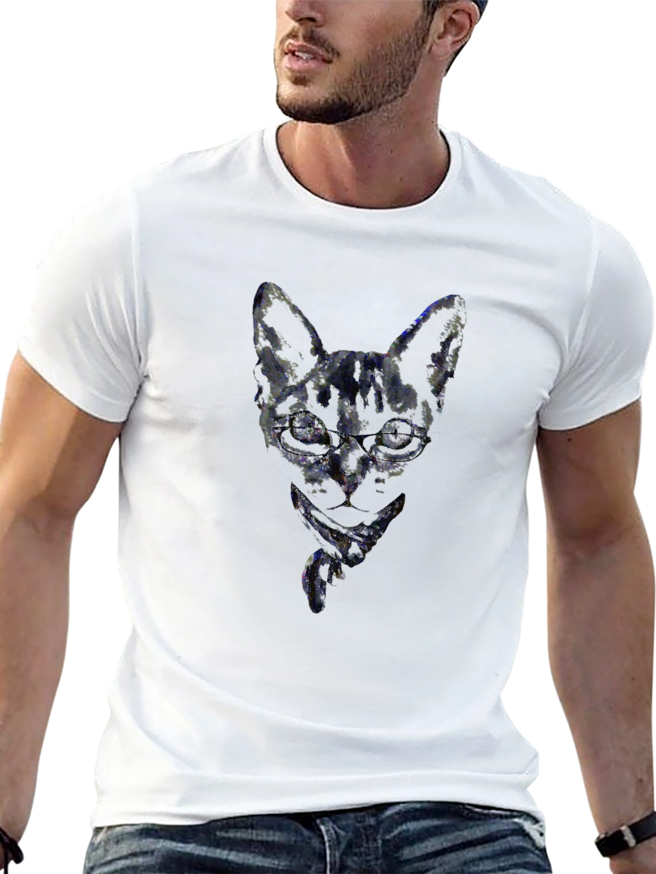 Abstract Cat T-Shirt - Mens Black Tee