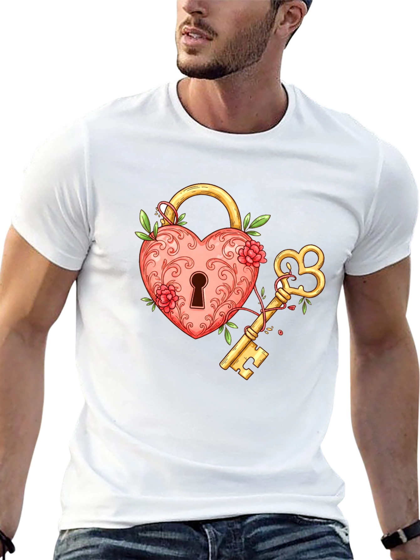 Heart Lock and Key Graphic T-Shirt