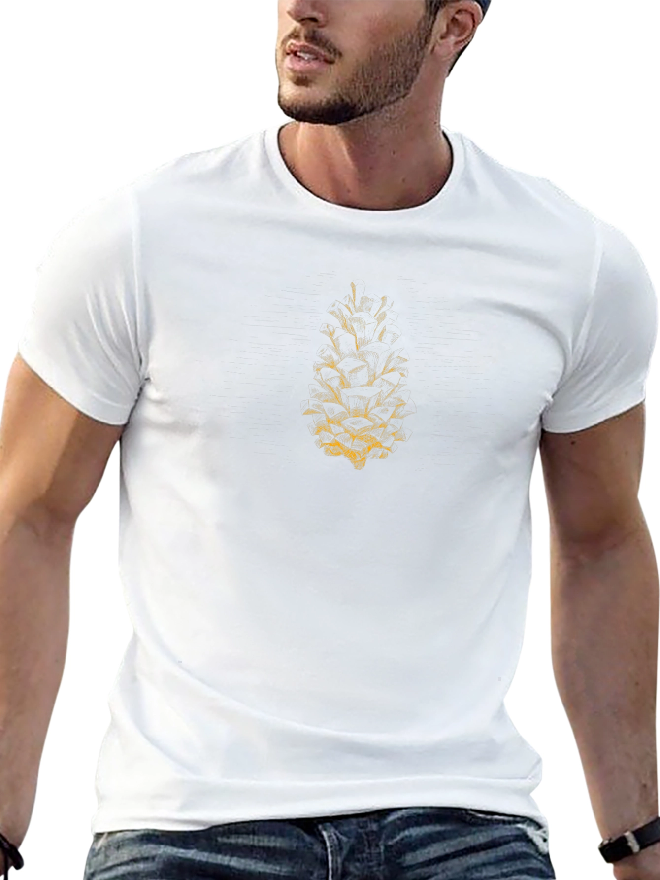 Mens Black T-Shirt with Gold Pinecone Graphic