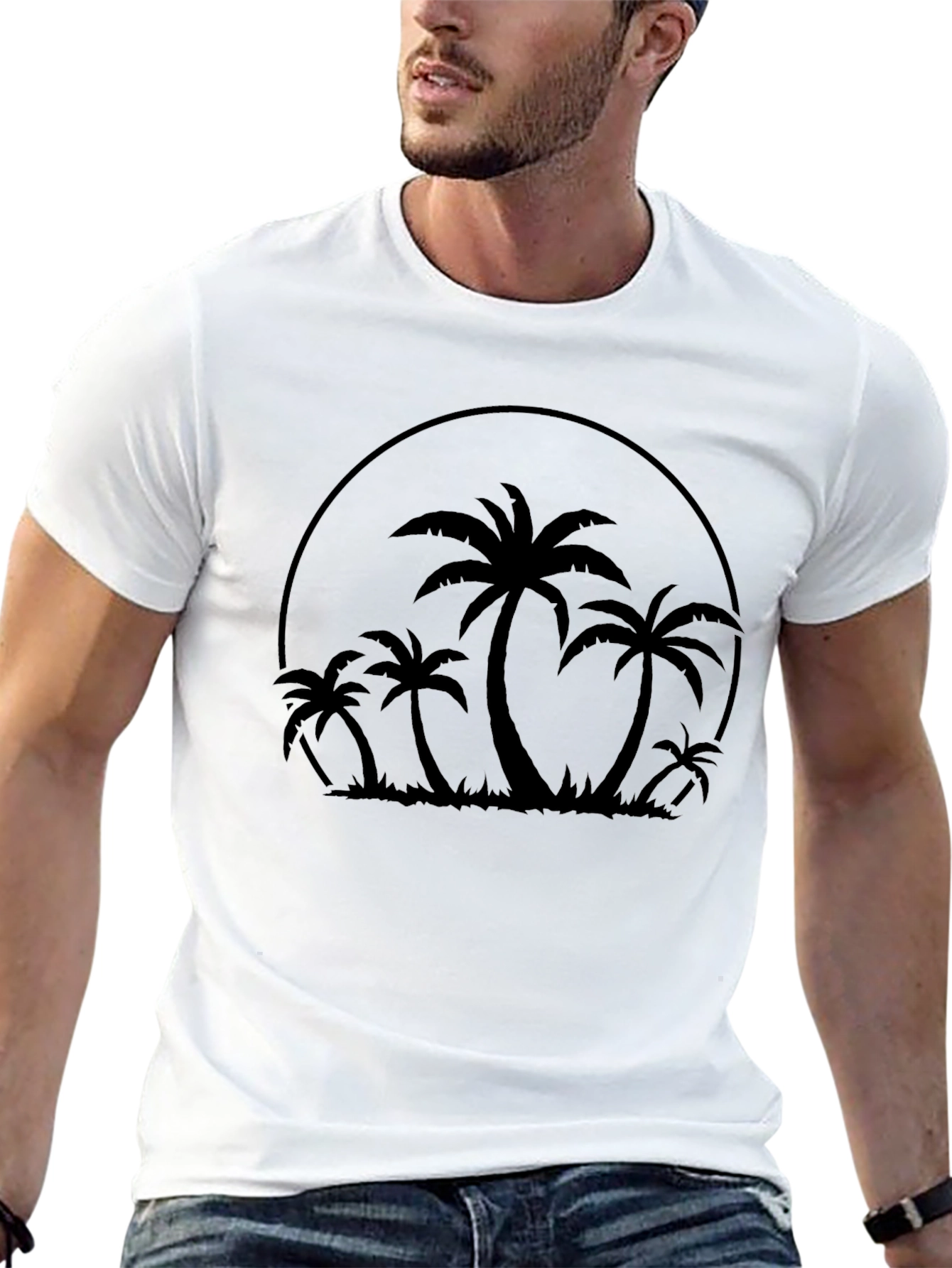 Tropical Palm Tree Graphic T-Shirt - Black