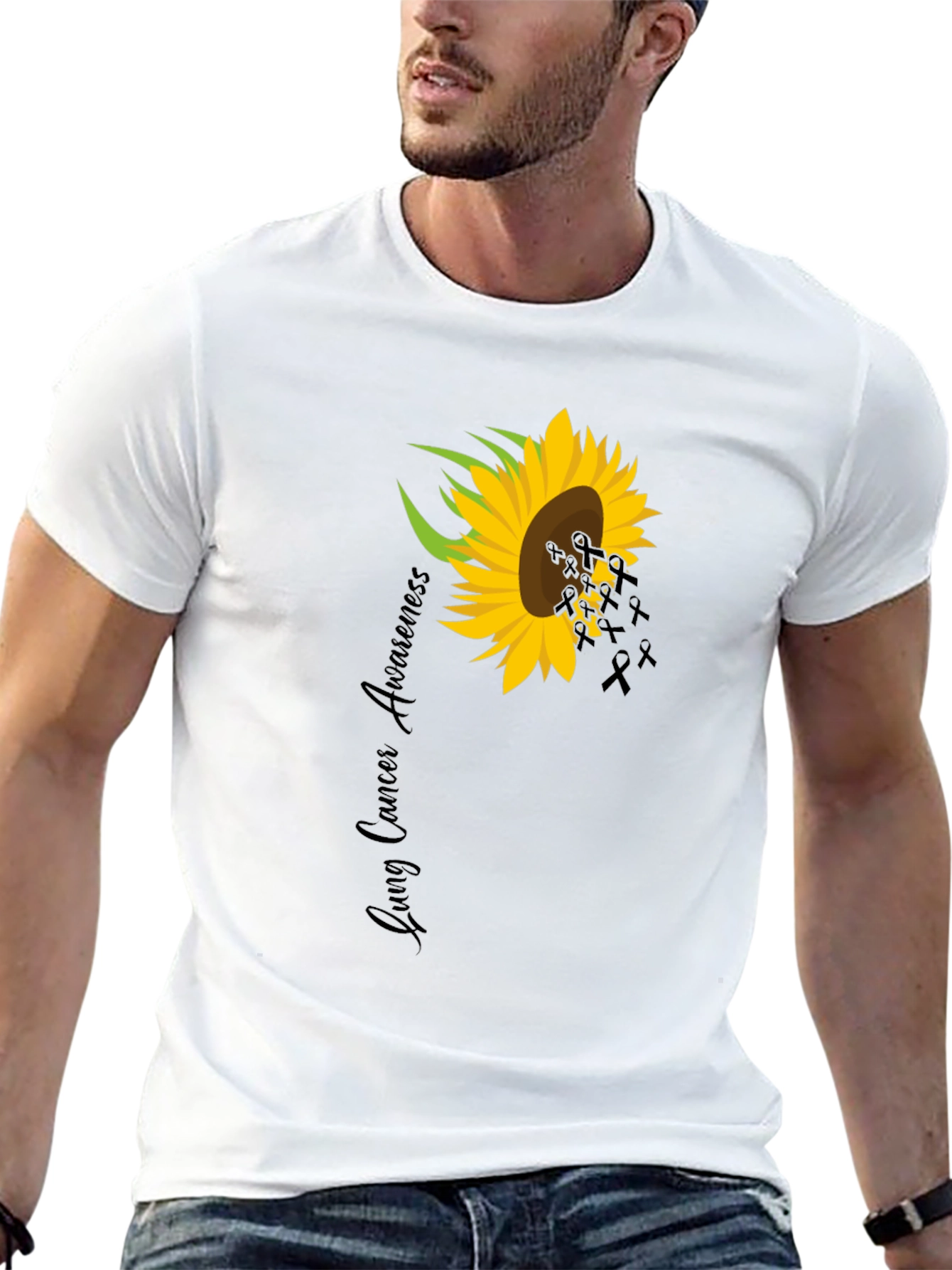 Lung Cancer Awareness Sunflower Ribbon T-Shirt