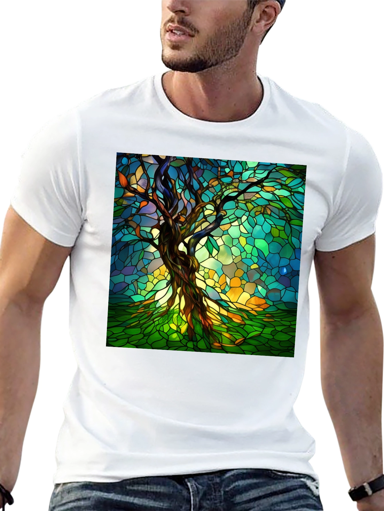 Stained Glass Tree Graphic T-Shirt