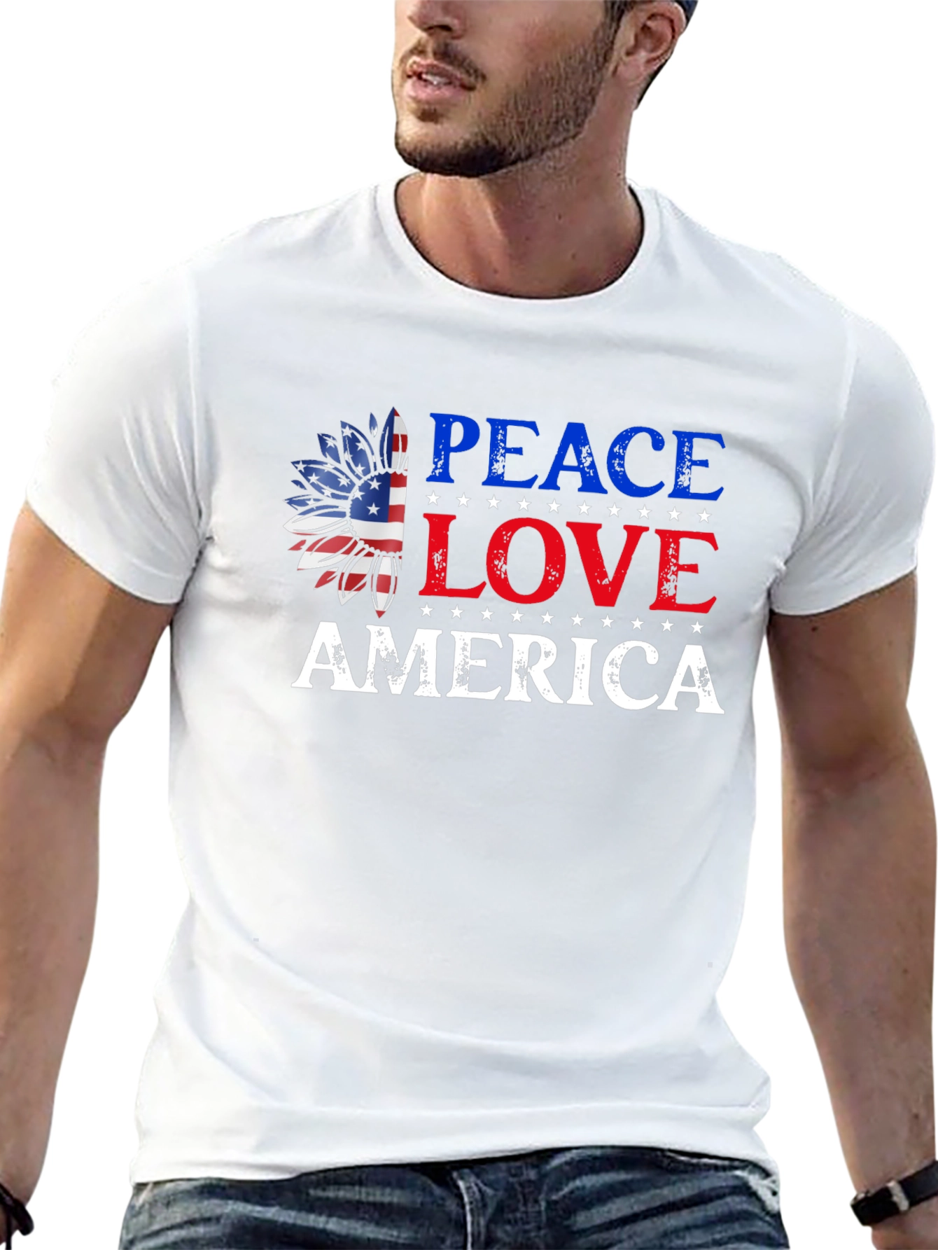 Patriotic Peace Love America Graphic Tee