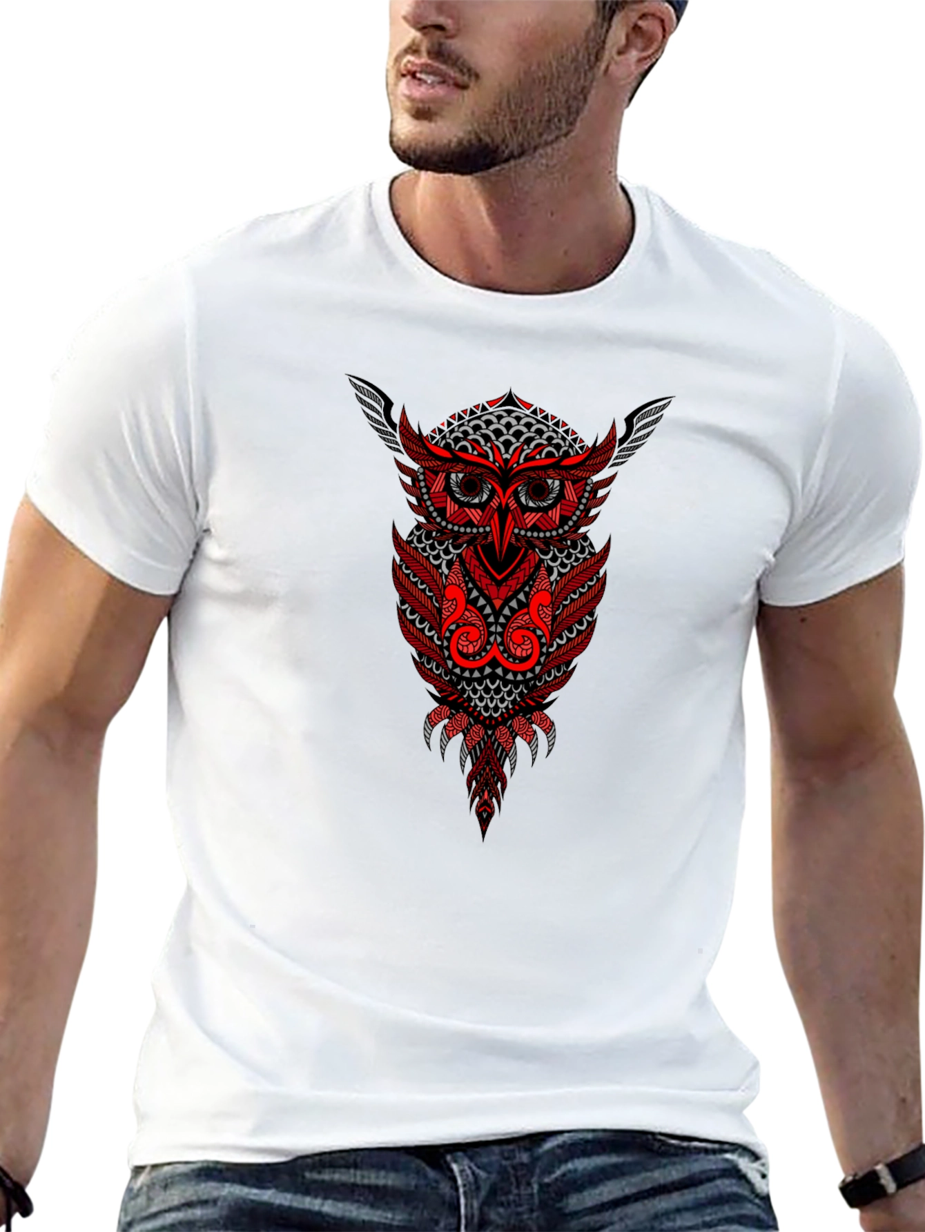Owl Graphic Print Black Cotton T-Shirt