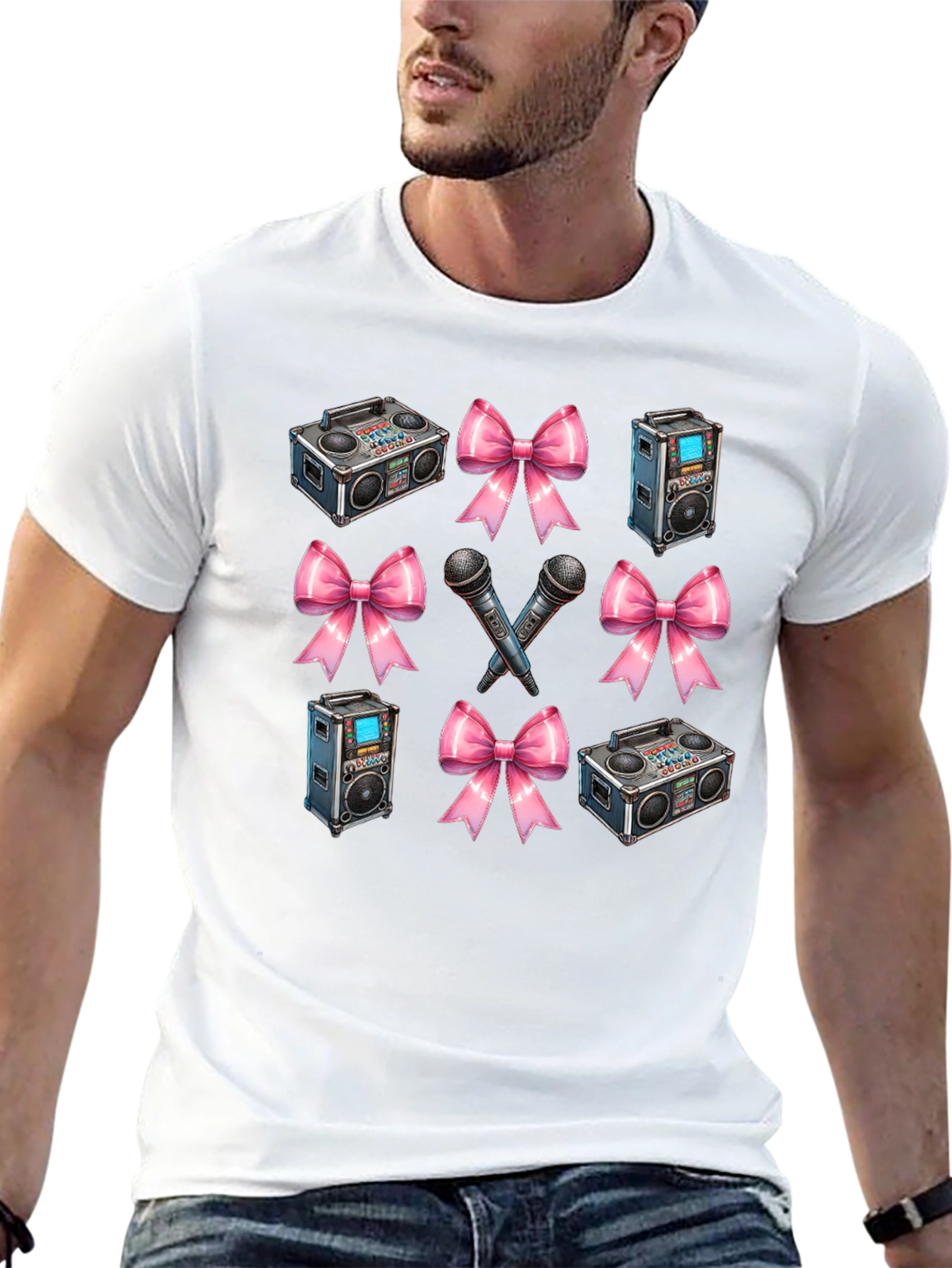 Retro Music Patterned Black T-Shirt