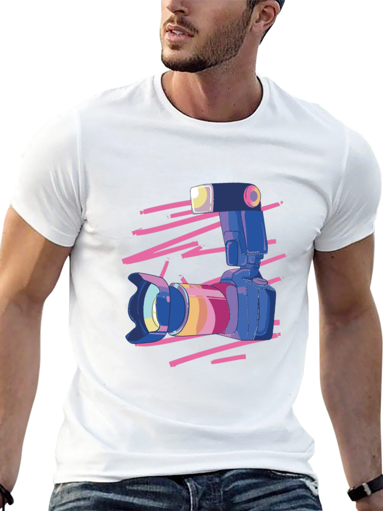 Retro Camera Graphic Tee - Classic Black Cotton T-Shirt