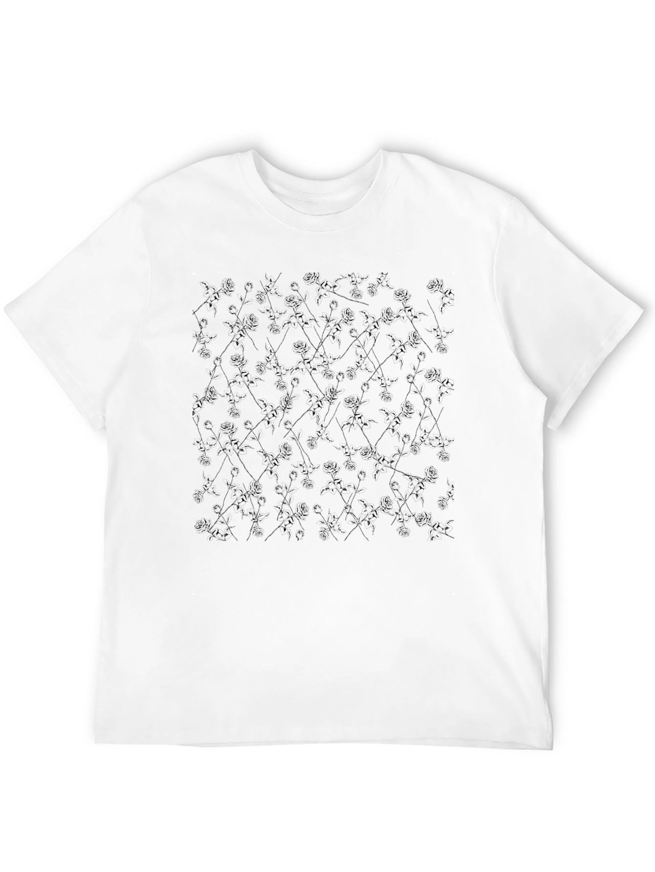 Mens Black Rose Pattern Crew Neck T-Shirt