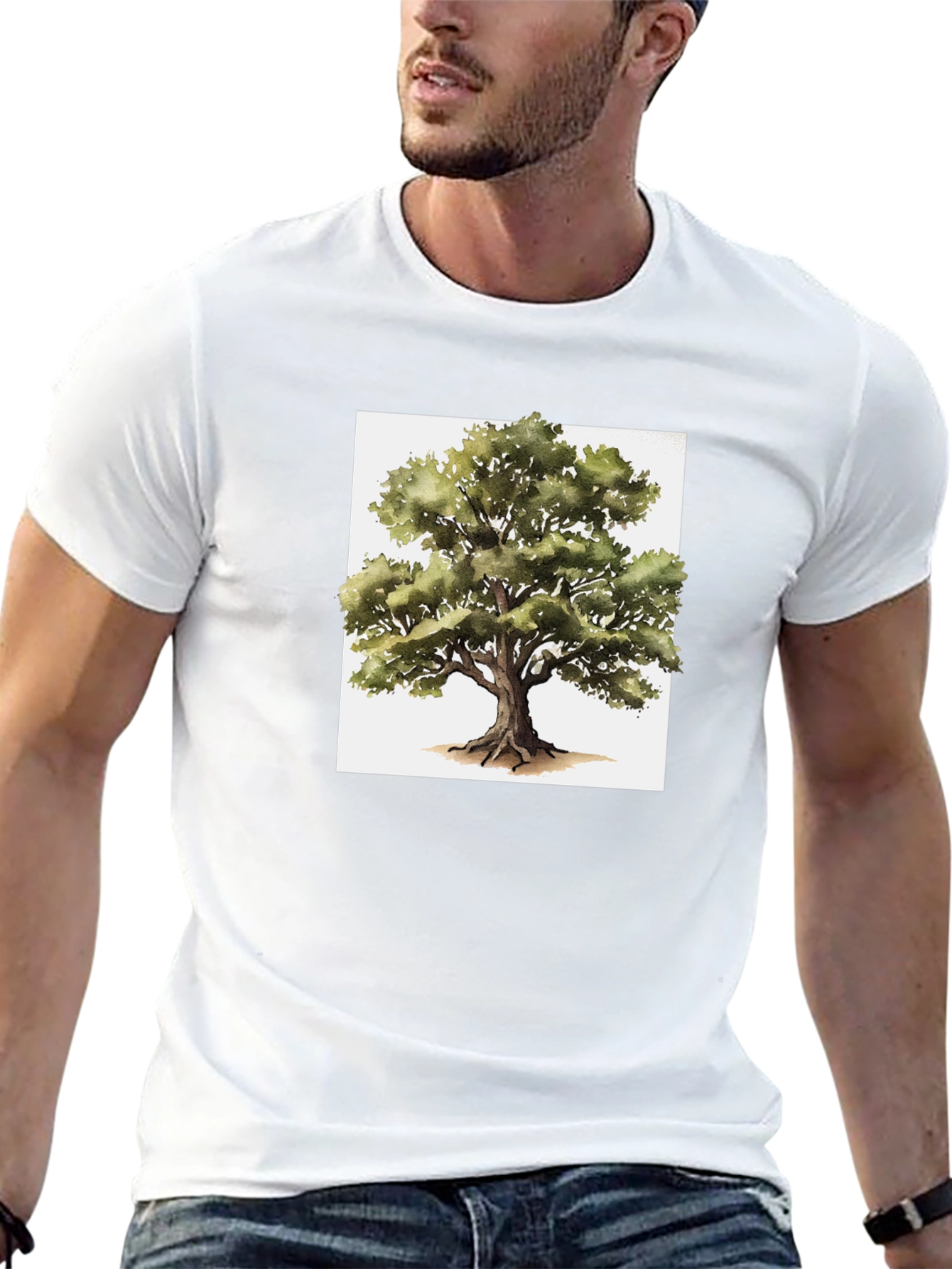 Nature Tree Graphic Tee - Black Cotton T-Shirt