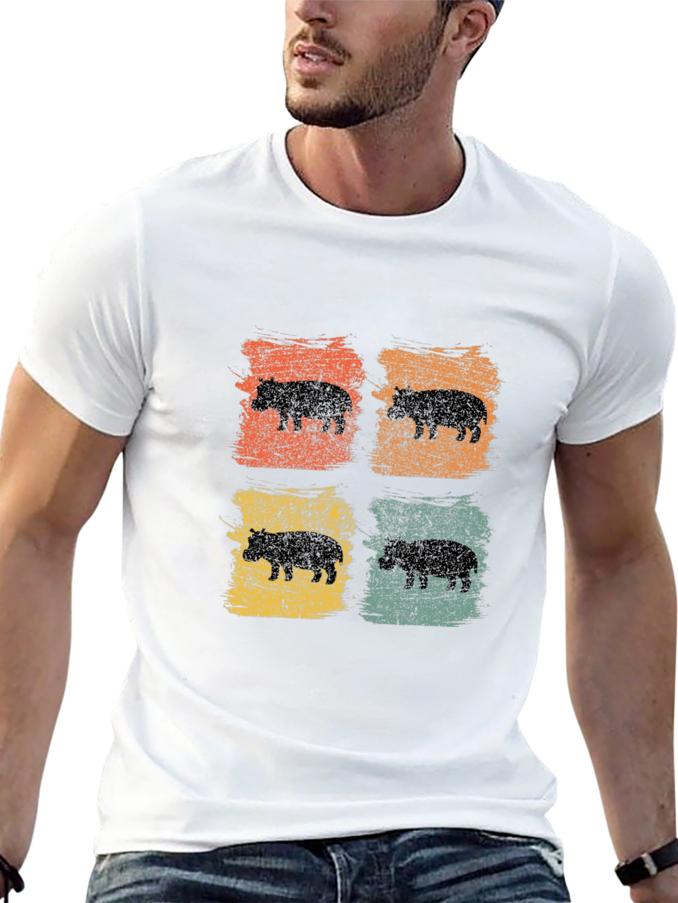 Retro Hippo Graphic Tee - Cool Casual Style