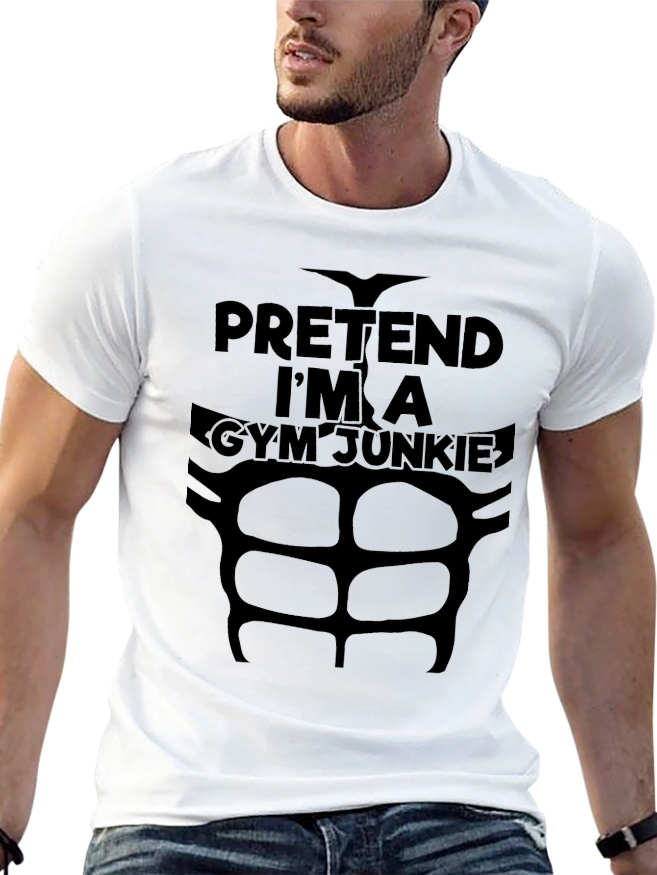 Funny Pretend Gym Junkie Abs T-Shirt