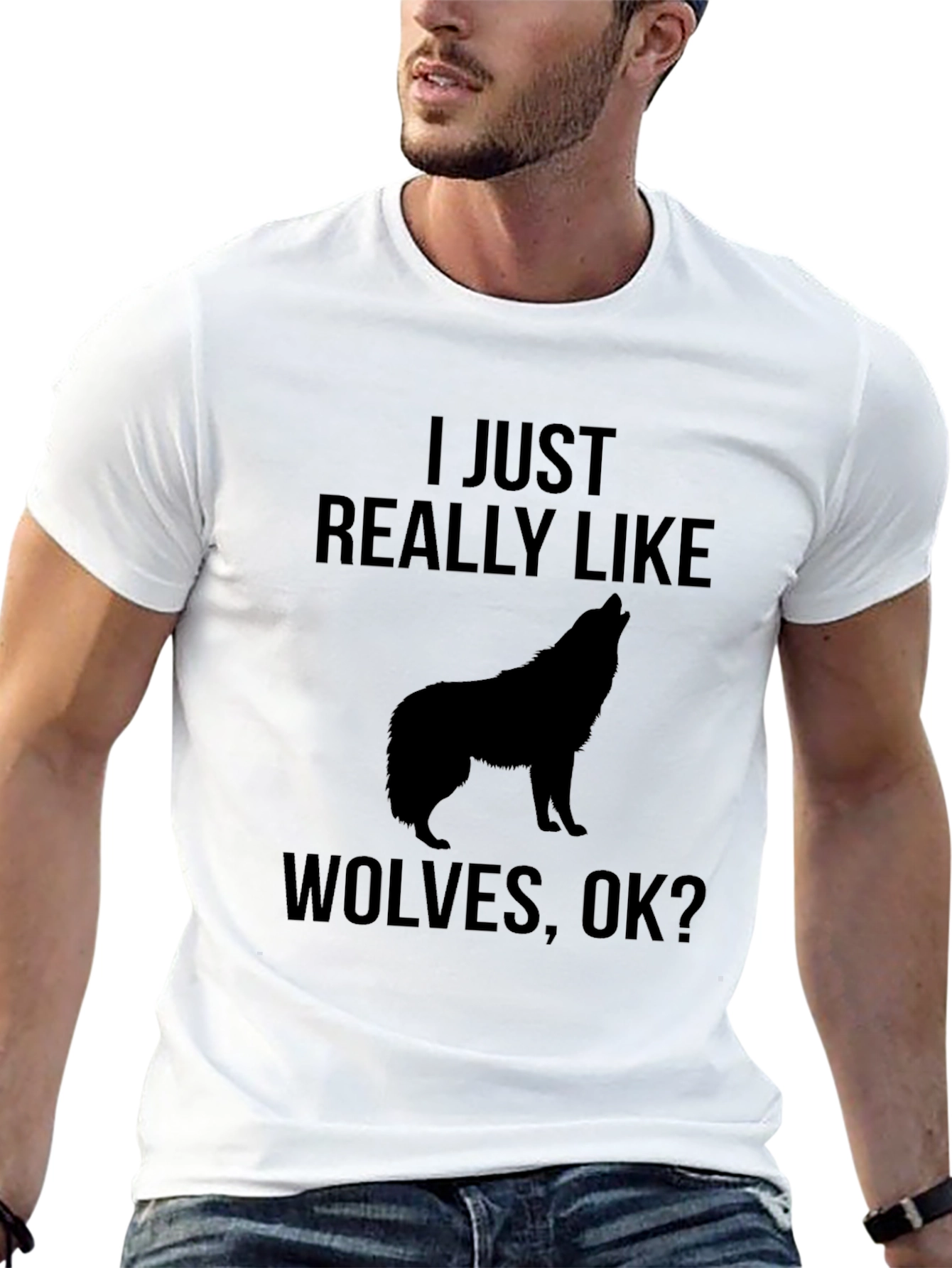 I Just Really Like Wolves Black Graphic Tee