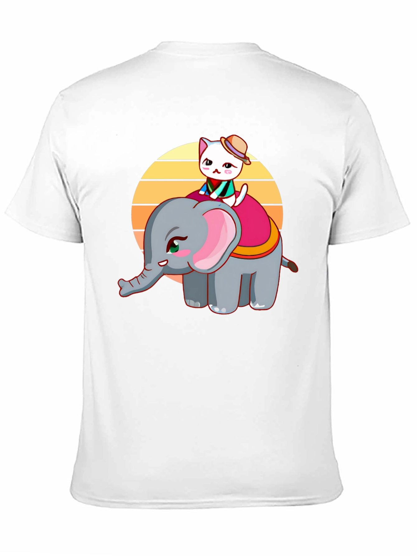 Cute Cartoon Graphic T-Shirt: Cat Riding Elephant