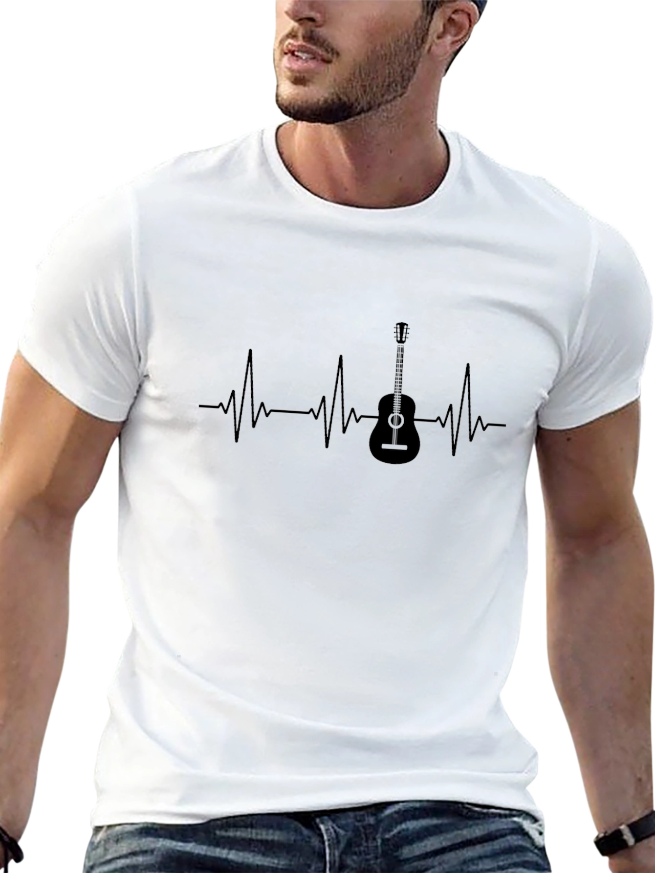 Guitar Heartbeat Graphic Tee - Black