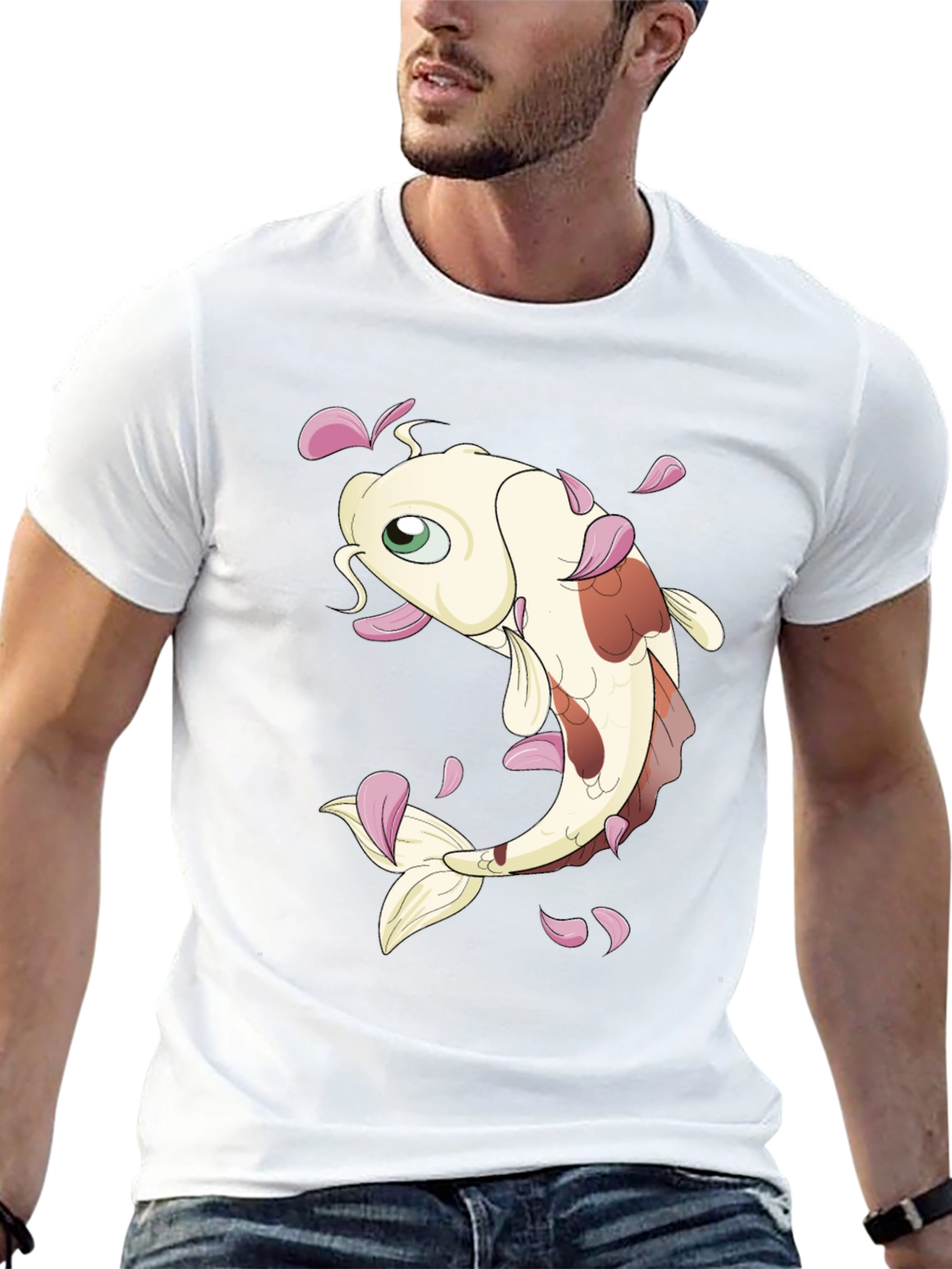 Koi Fish Graphic Tee - Black Casual T-Shirt