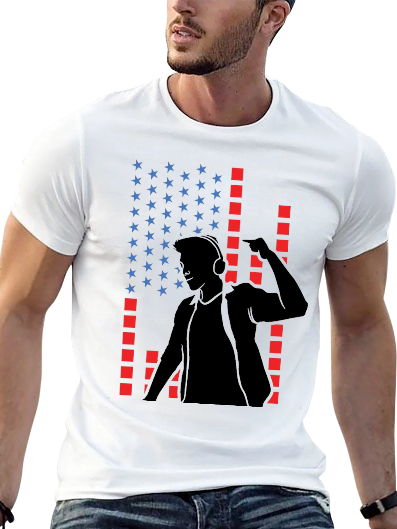 DJ USA Flag Graphic Print Black T-Shirt