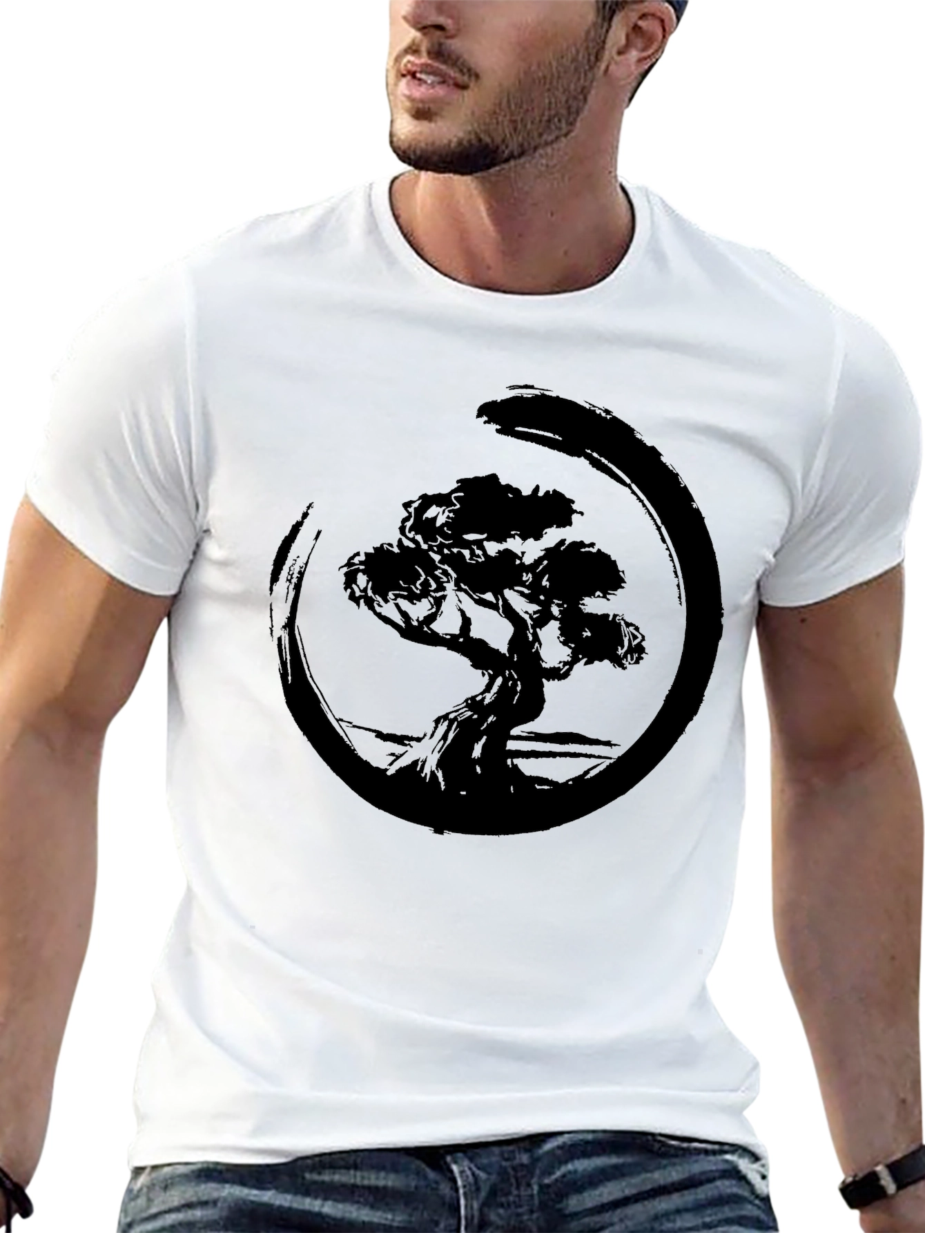 Zen Bonsai Tree Graphic Tee - Black Cotton