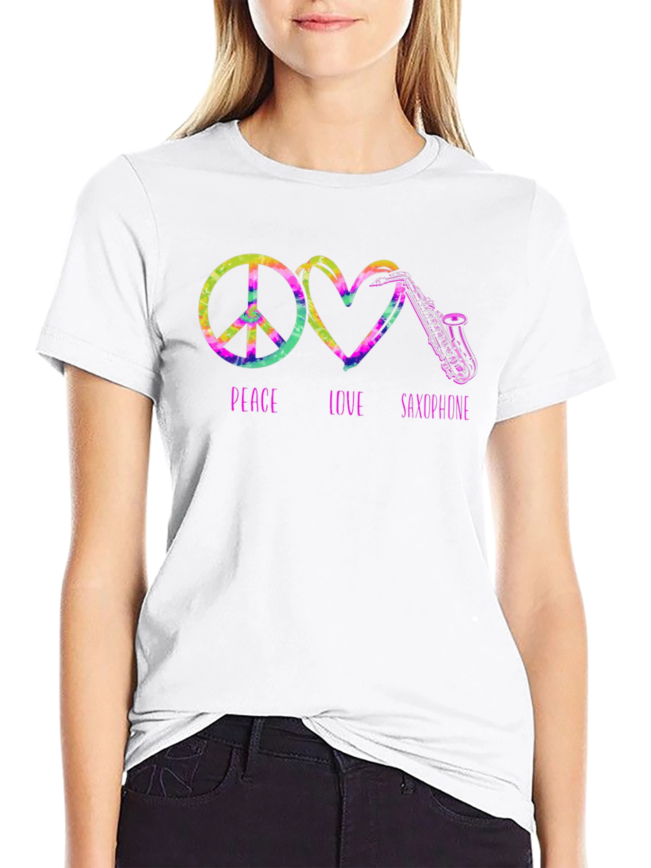 Peace Love Saxophone Tie Dye Graphic T-Shirt