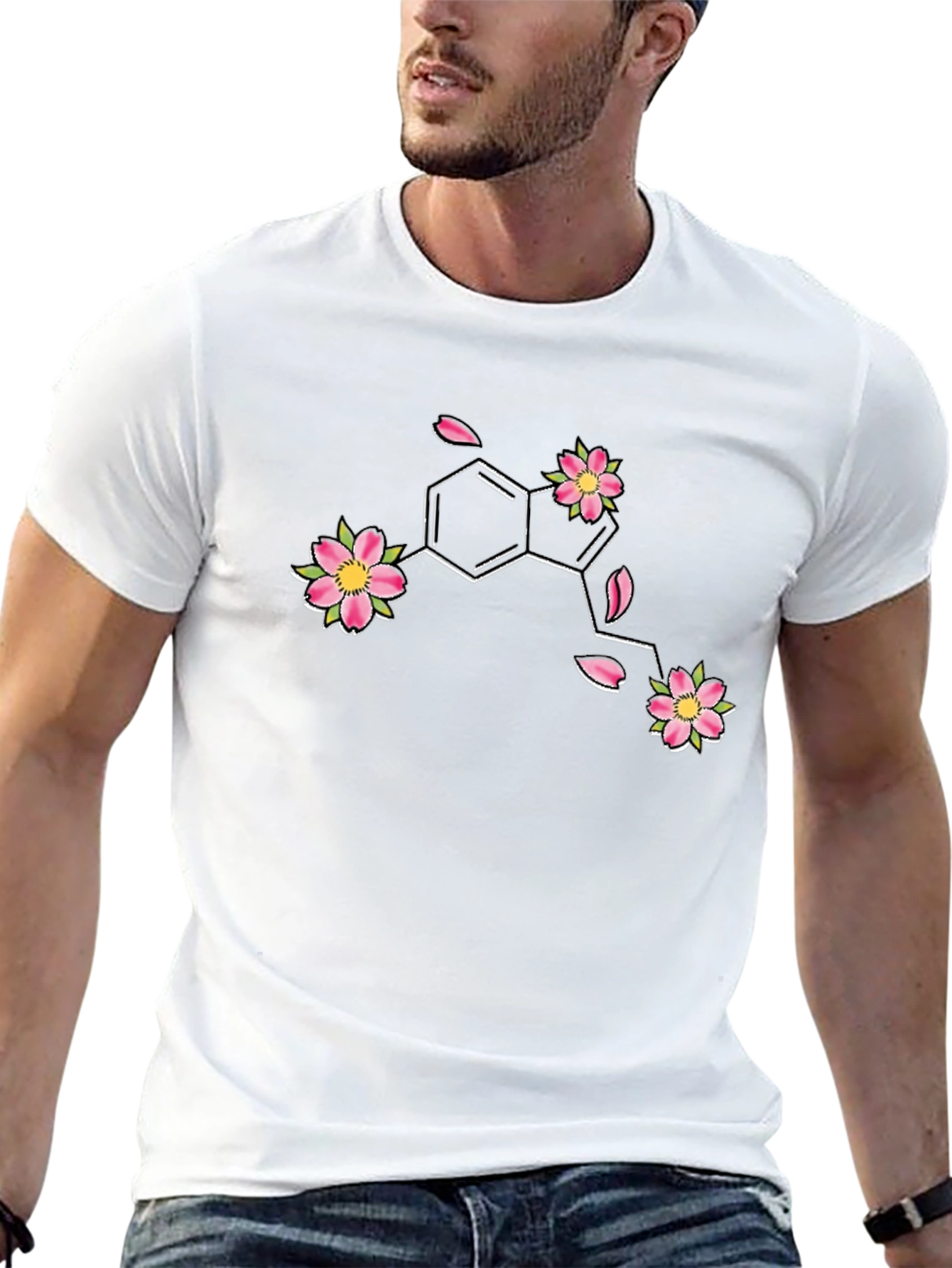 Floral Serotonin Molecule Graphic T-Shirt