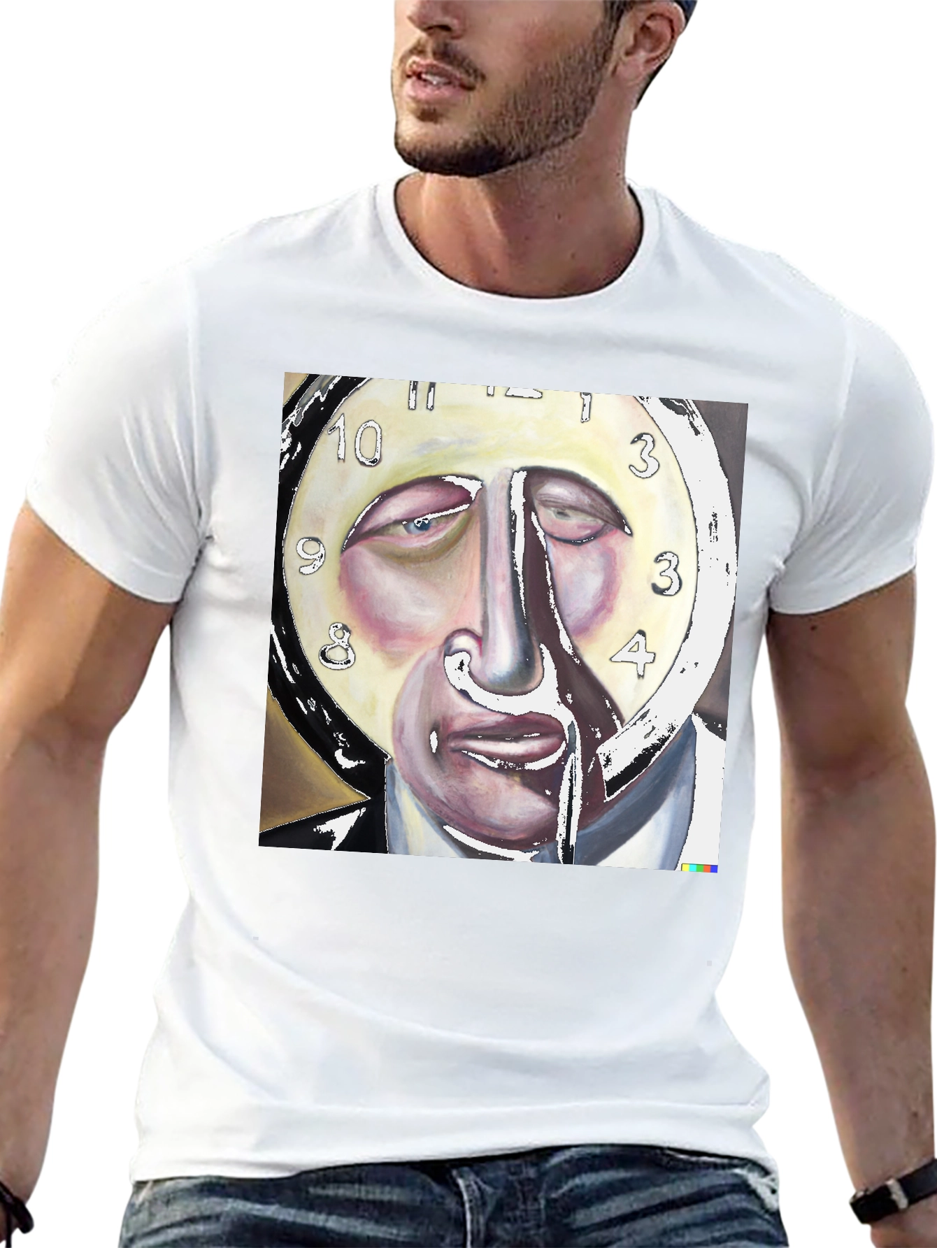 Surreal Clock Face Graphic Black Tee