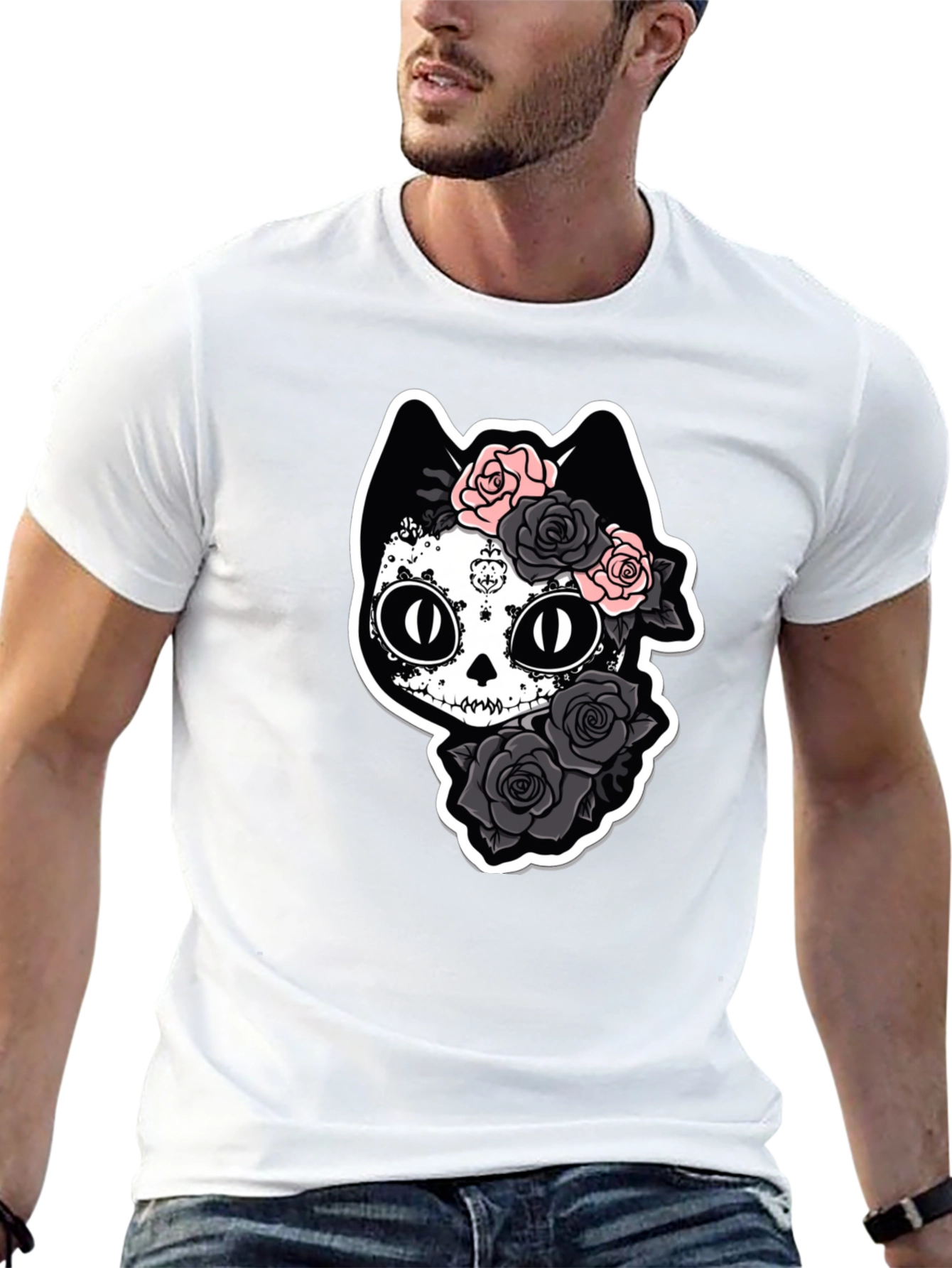Sugar Skull Cat T-Shirt - Black