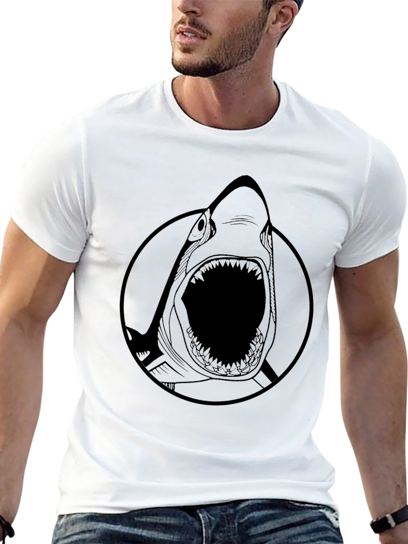Mens Shark Graphic Print Black T-Shirt