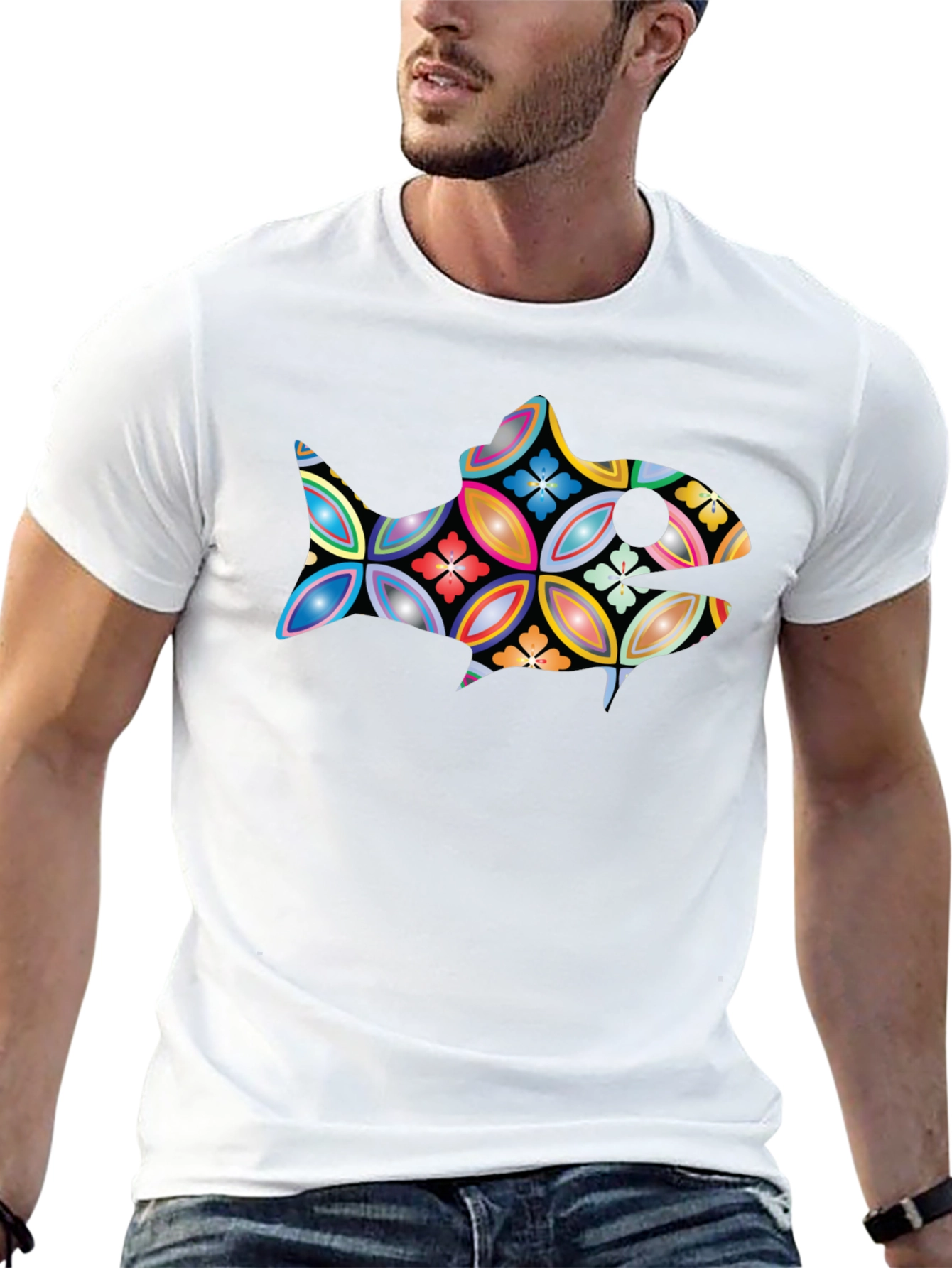 Abstract Fish Graphic Black T-Shirt