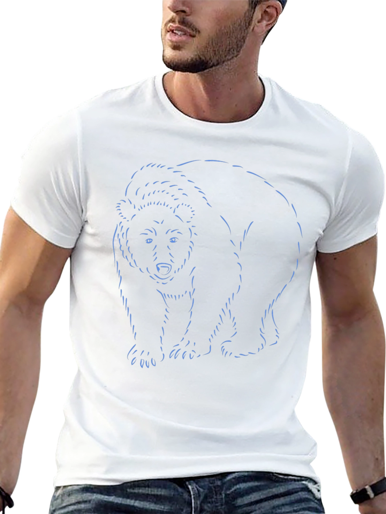 Bear Outline Graphic Black T-Shirt