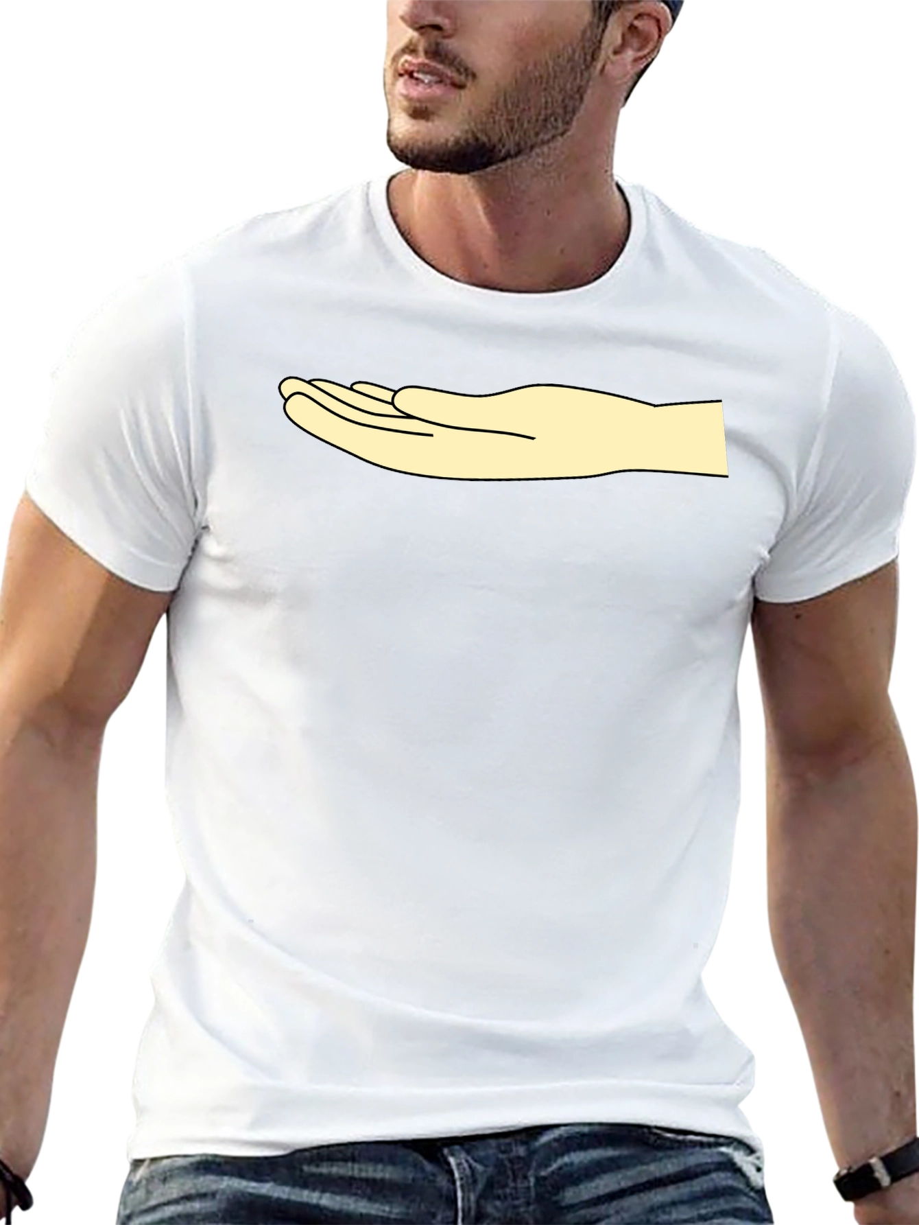 Graphic Tee: Hand Design Casual Black T-Shirt