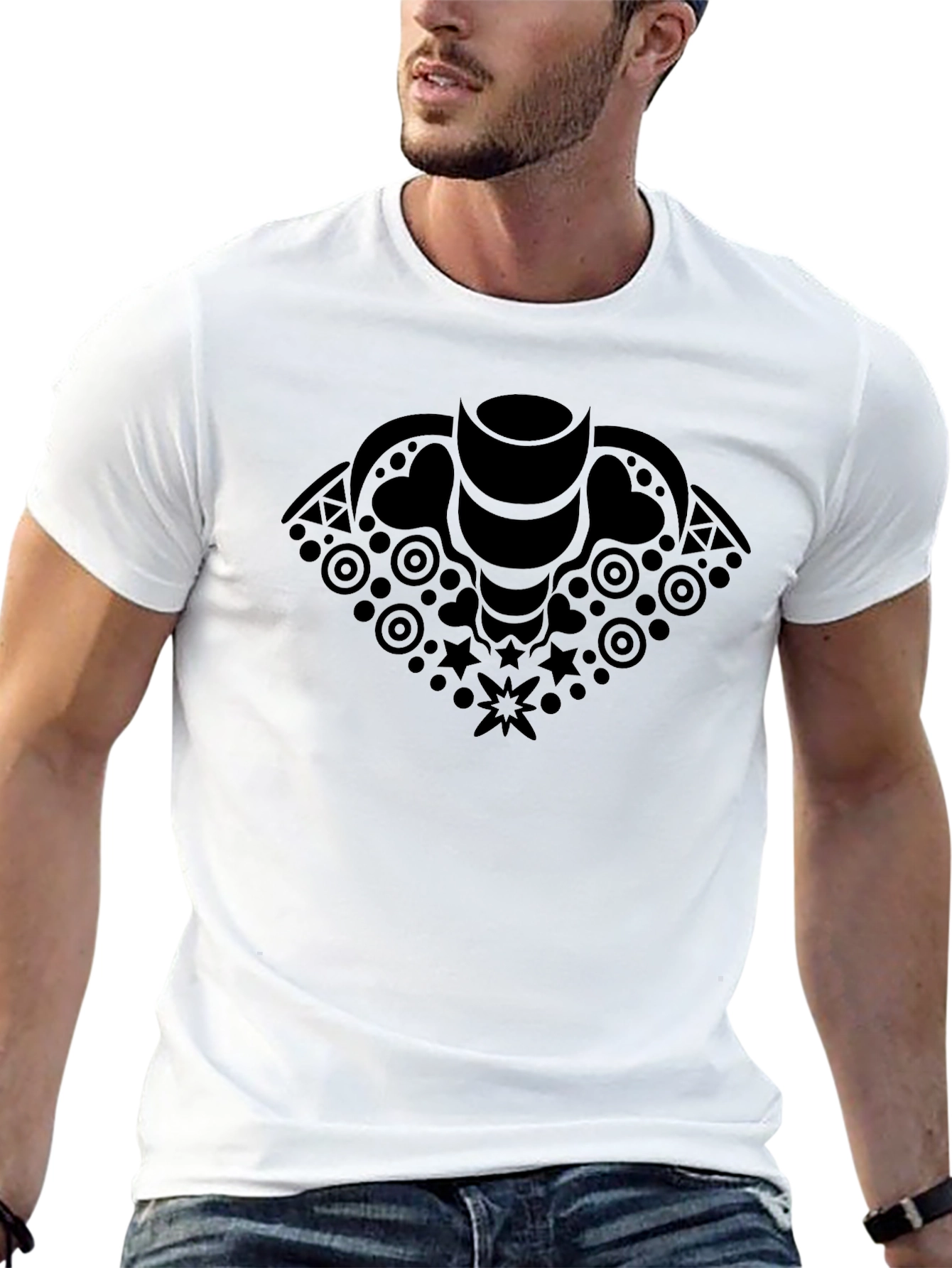 Mens Black T-Shirt with Geometric Graphic
