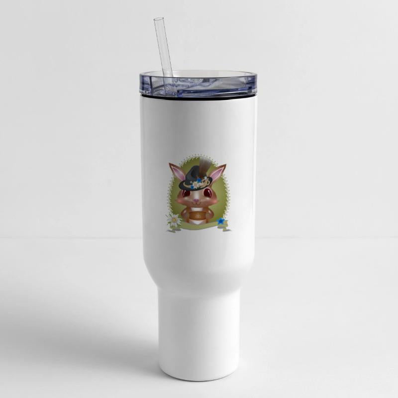 cute bunny in costume with hat and leather trouser