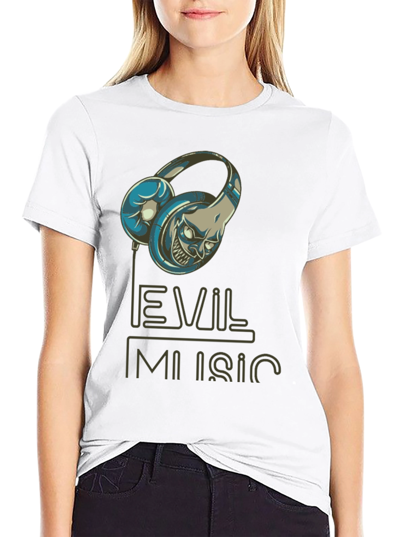 Evil Music Graphic Print Black T-Shirt