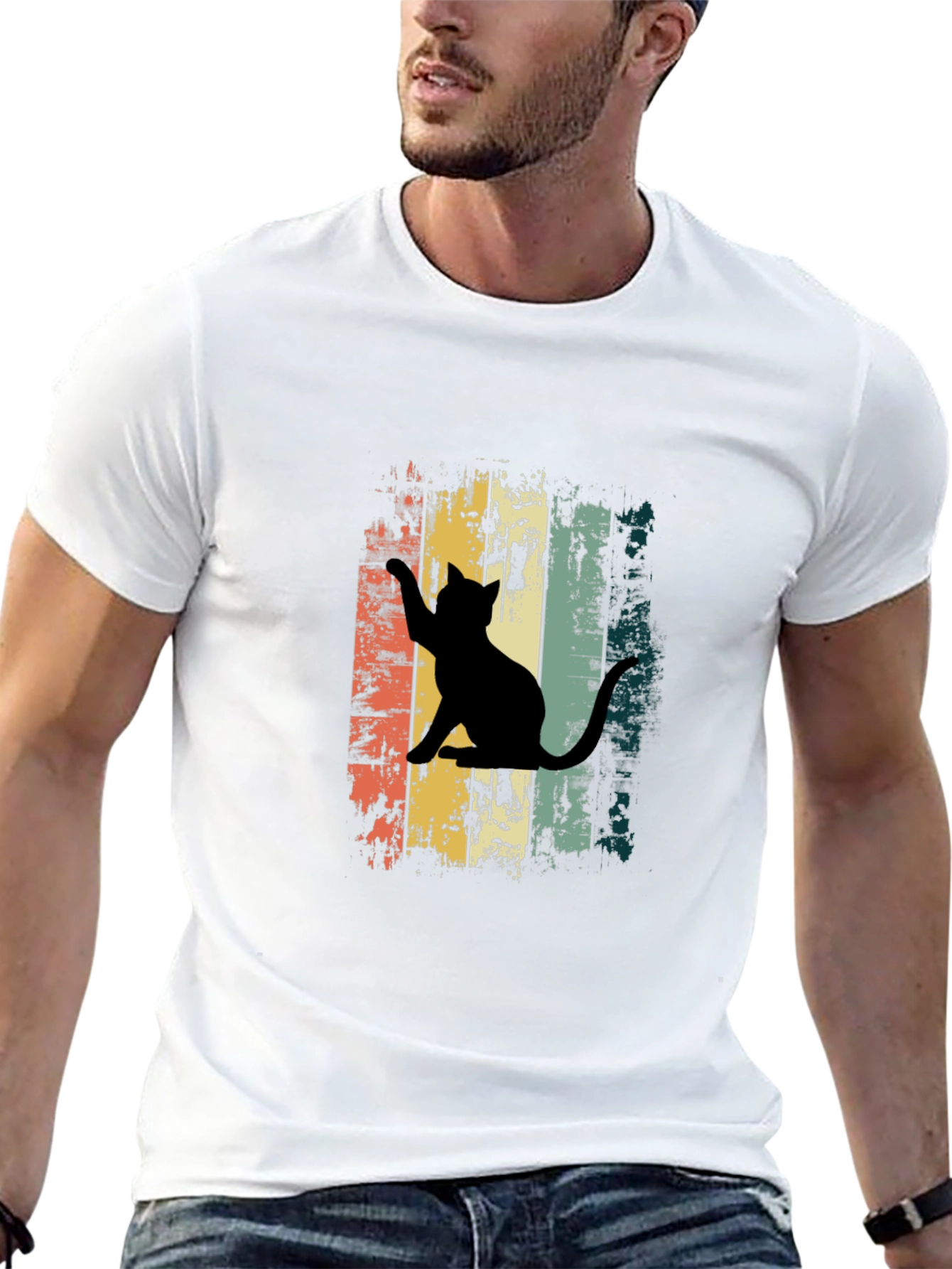 Retro Cat Graphic Tee - Unisex Black T-Shirt