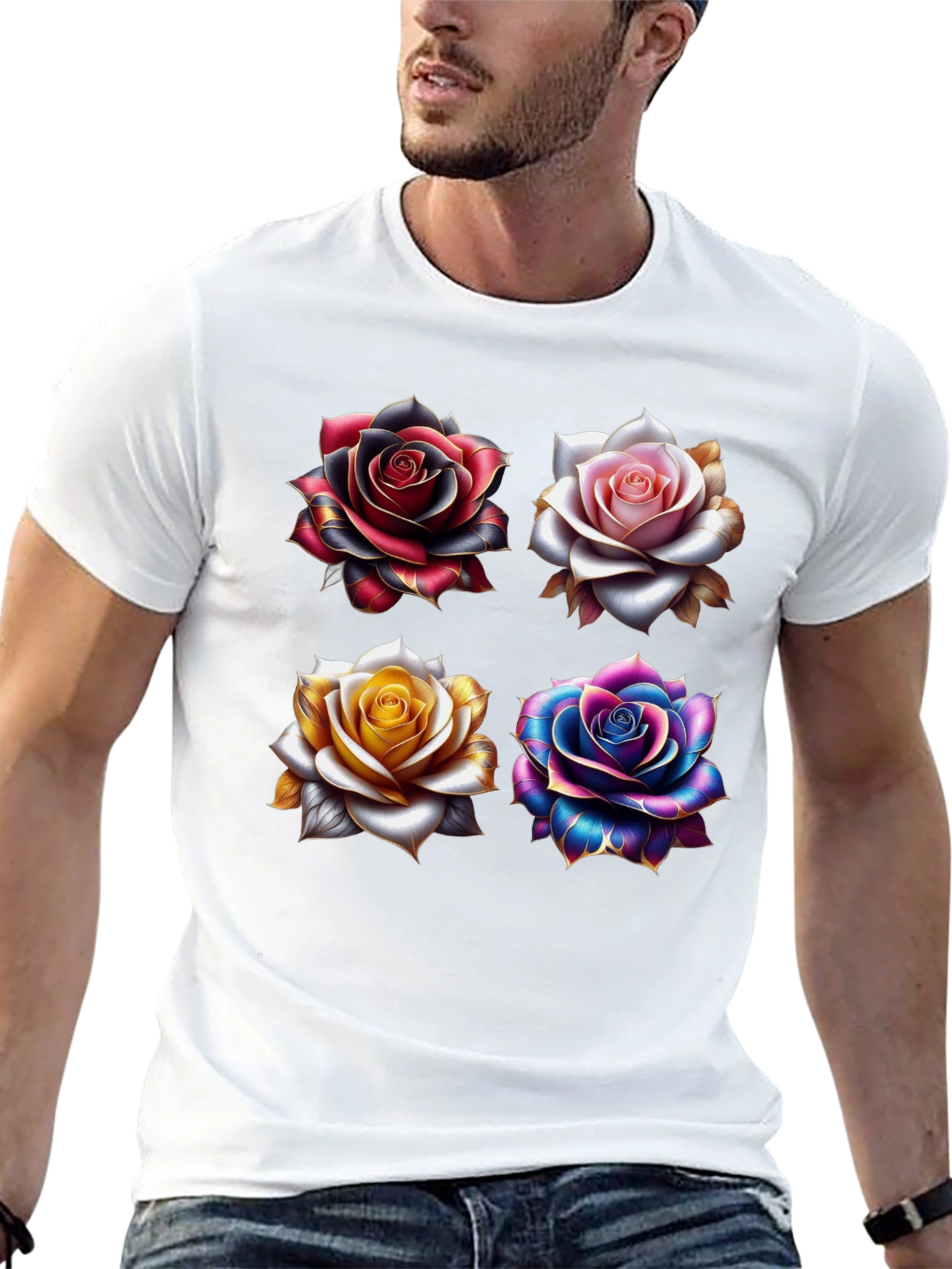 Floral Roses Graphic Print Black T-Shirt