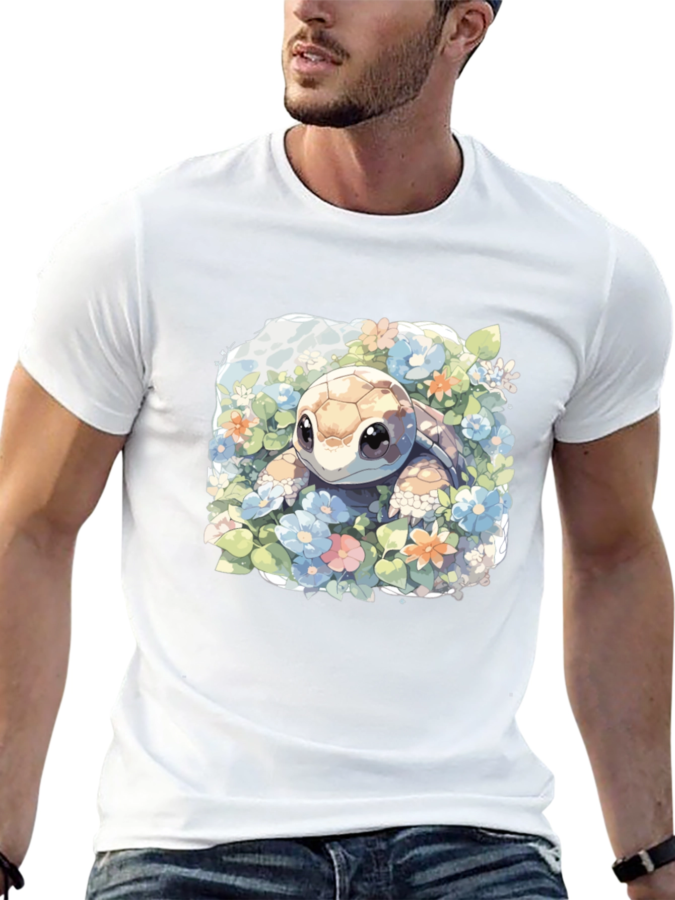Cute Turtle Floral Graphic Tee