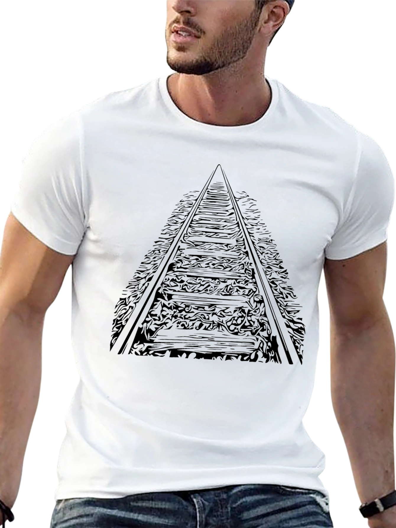 Railroad Tracks Graphic Tee - Black Cotton T-Shirt