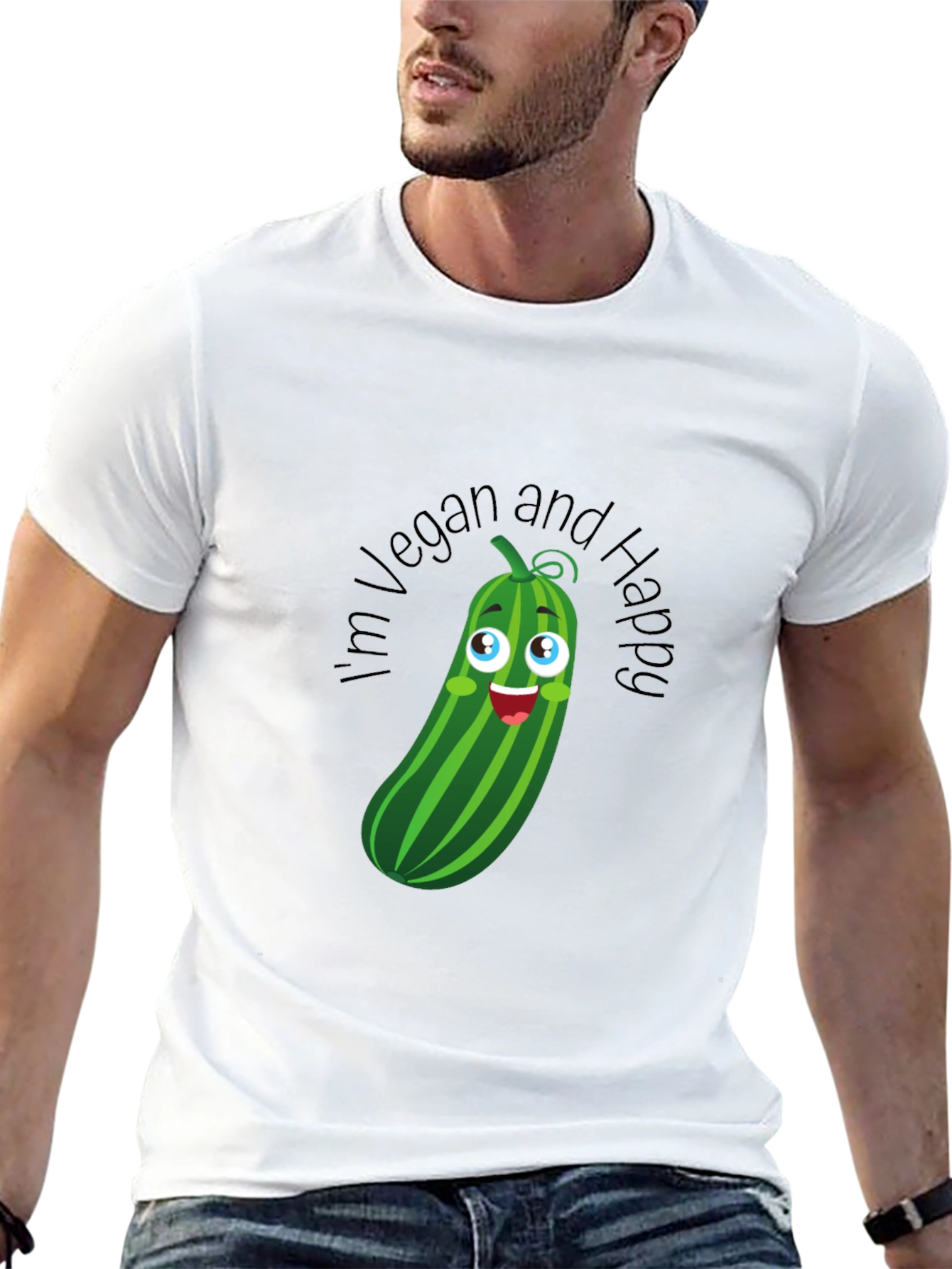 Vegan and Happy T-Shirt - Cucumber Graphic Tee