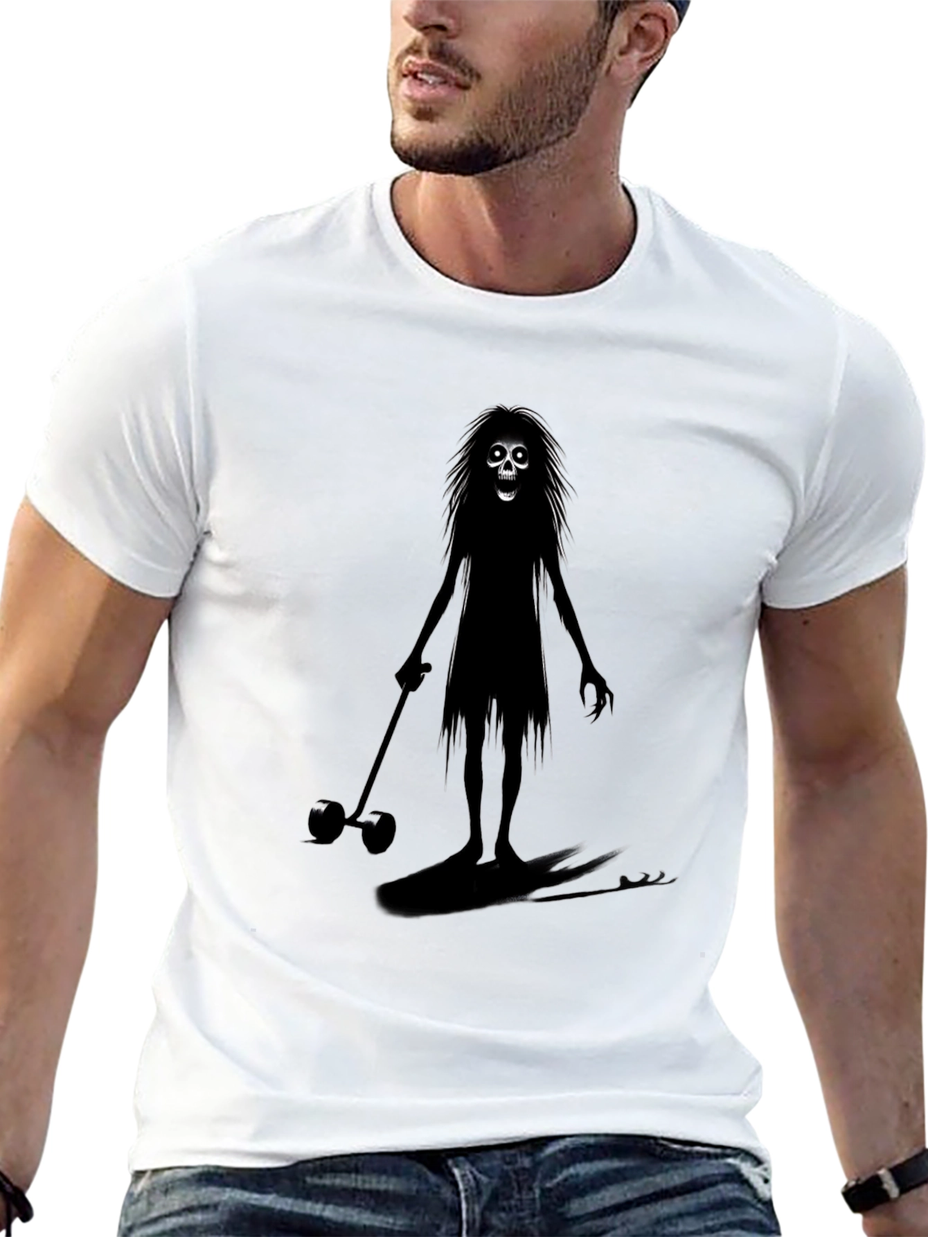 Creepy Skeleton on Skis Black T-Shirt