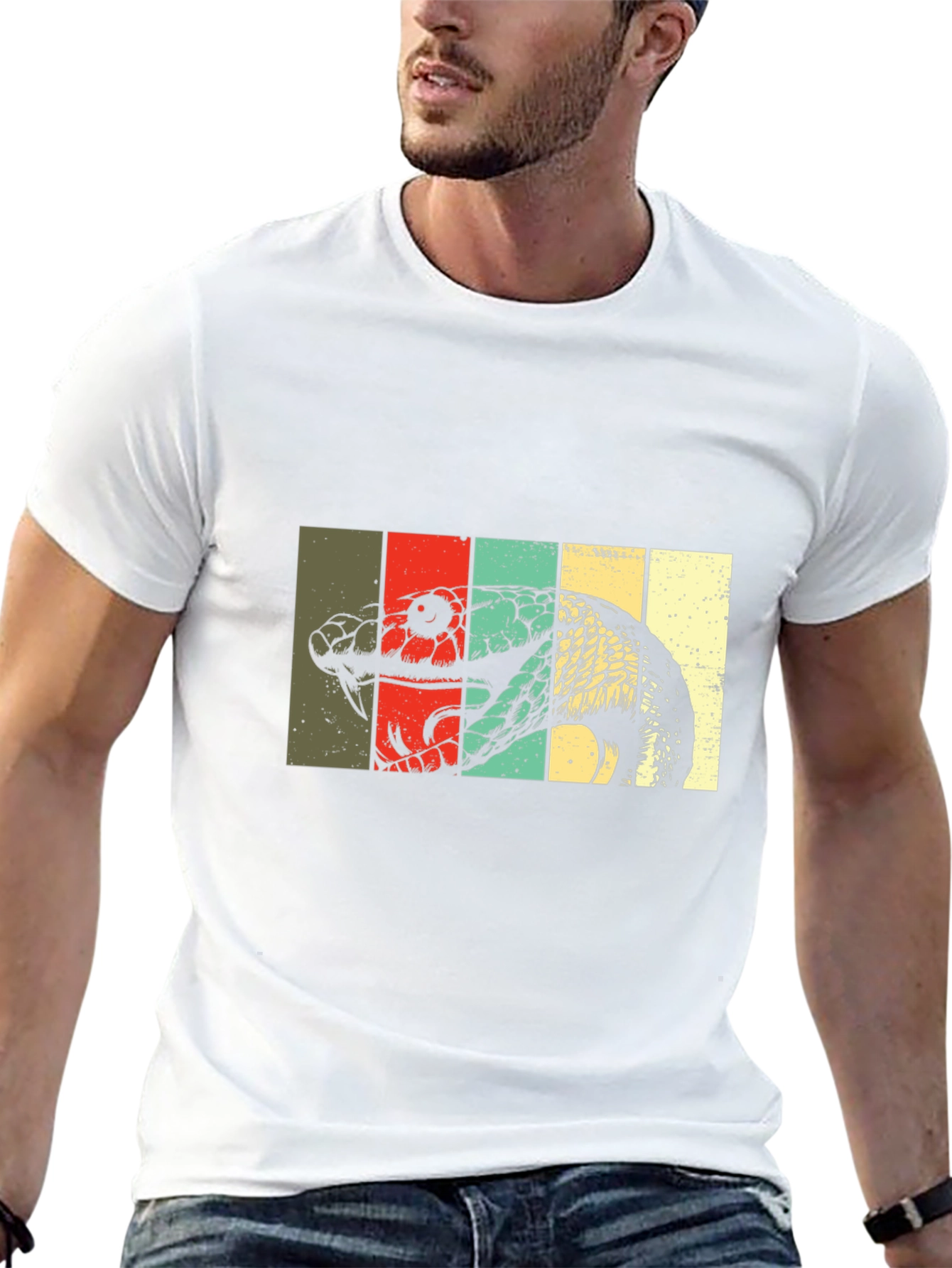 Retro Snake Graphic Tee - Stylish Mens Casual Wear