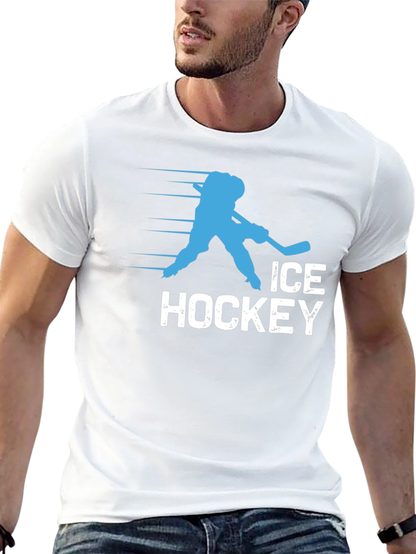 Ice Hockey Graphic Tee - Black Cotton T-Shirt